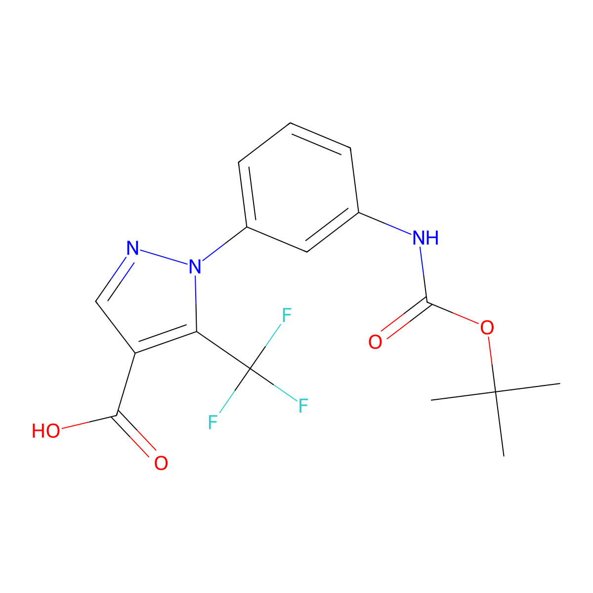 1-(3-{[(tert-butoxy)carbonyl]amino}phenyl)-5-(trifluoromethyl)-1H-pyrazole-4-carboxylic acid molecular structure, CAS 2639445-67-1