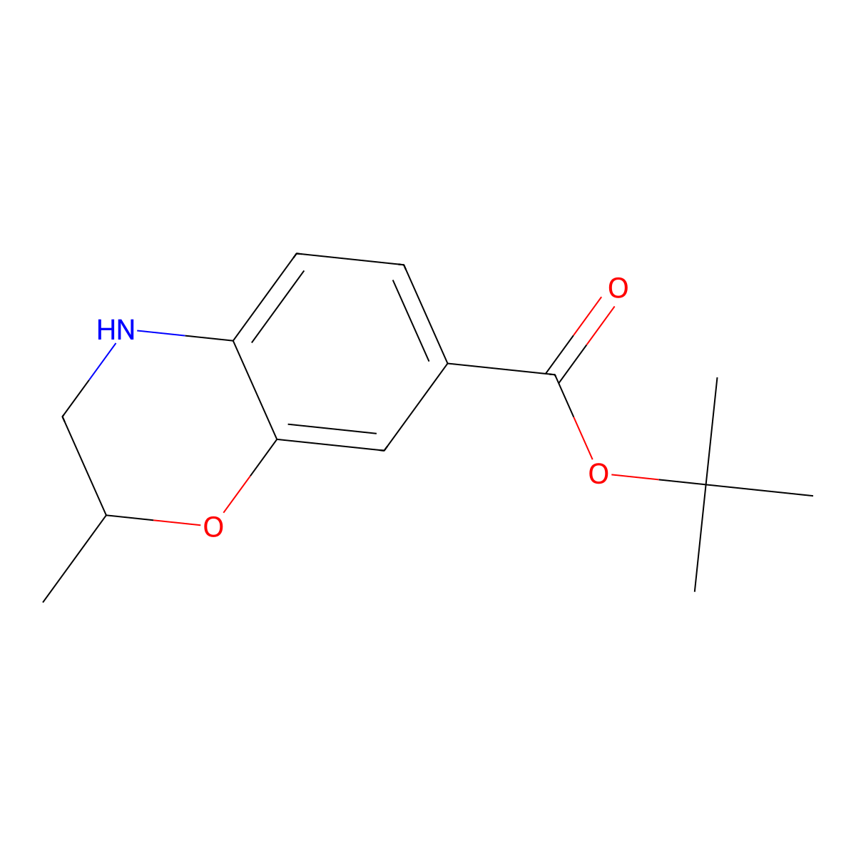 tert-butyl 2-methyl-3,4-dihydro-2H-1,4-benzoxazine-7-carboxylate molecular structure, CAS 2639445-68-2