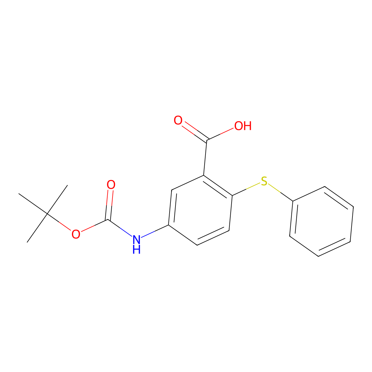 5-{[(Tert-butoxy)carbonyl]amino}-2-(phenylsulfanyl)benzoic acid molecular structure, CAS 2639445-79-5