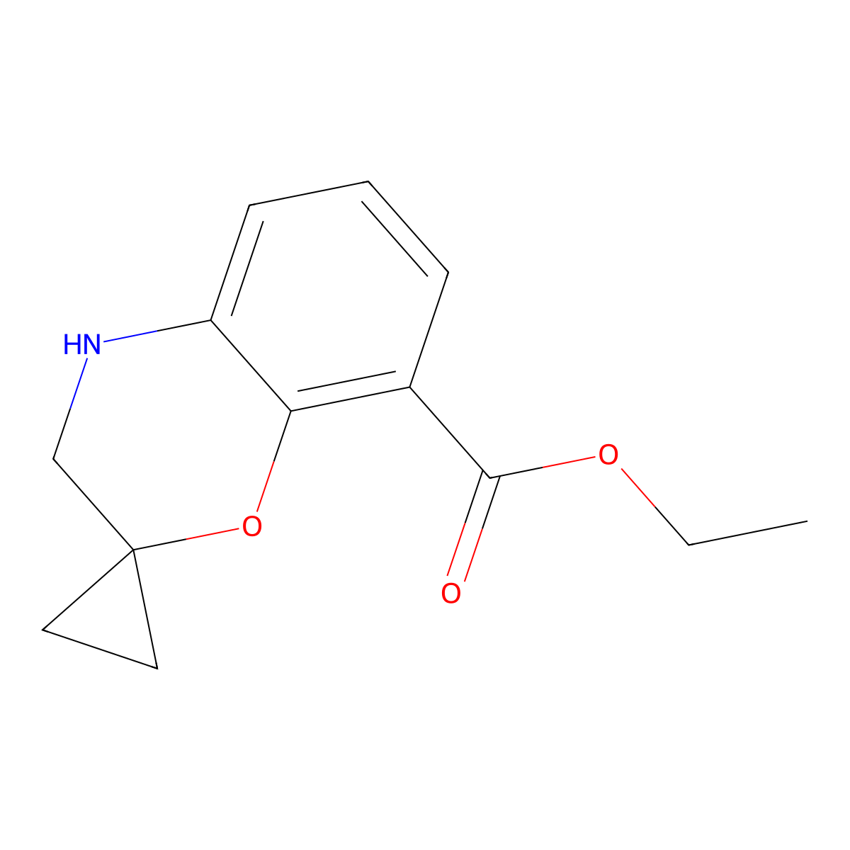 Ethyl 3,4-dihydrospiro[1,4-benzoxazine-2,1'-cyclopropane]-8-carboxylate molecular structure, CAS 2639445-94-4