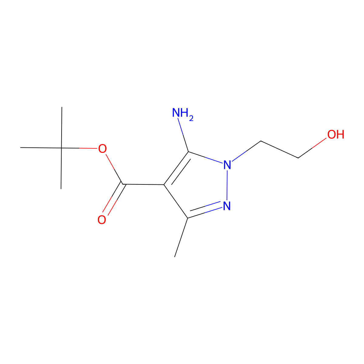 tert-butyl 5-amino-1-(2-hydroxyethyl)-3-methyl-1H-pyrazole-4-carboxylate molecular structure, CAS 2639446-08-3