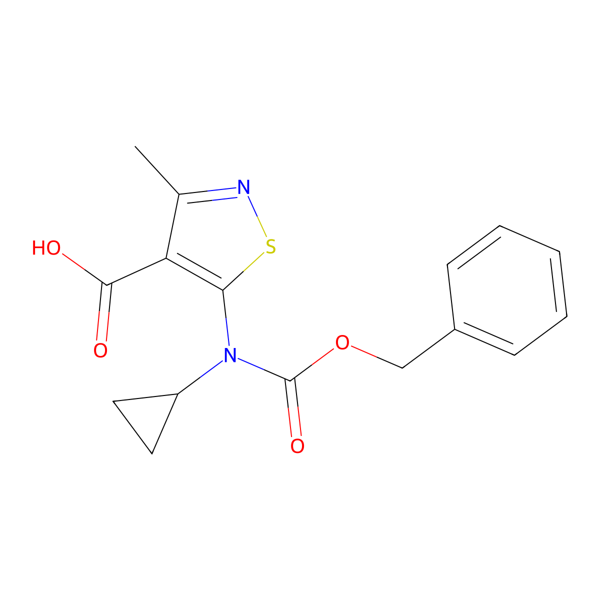 5-{[(Benzyloxy)carbonyl](cyclopropyl)amino}-3-methyl-1,2-thiazole-4-carboxylic acid molecular structure, CAS 2639446-21-0