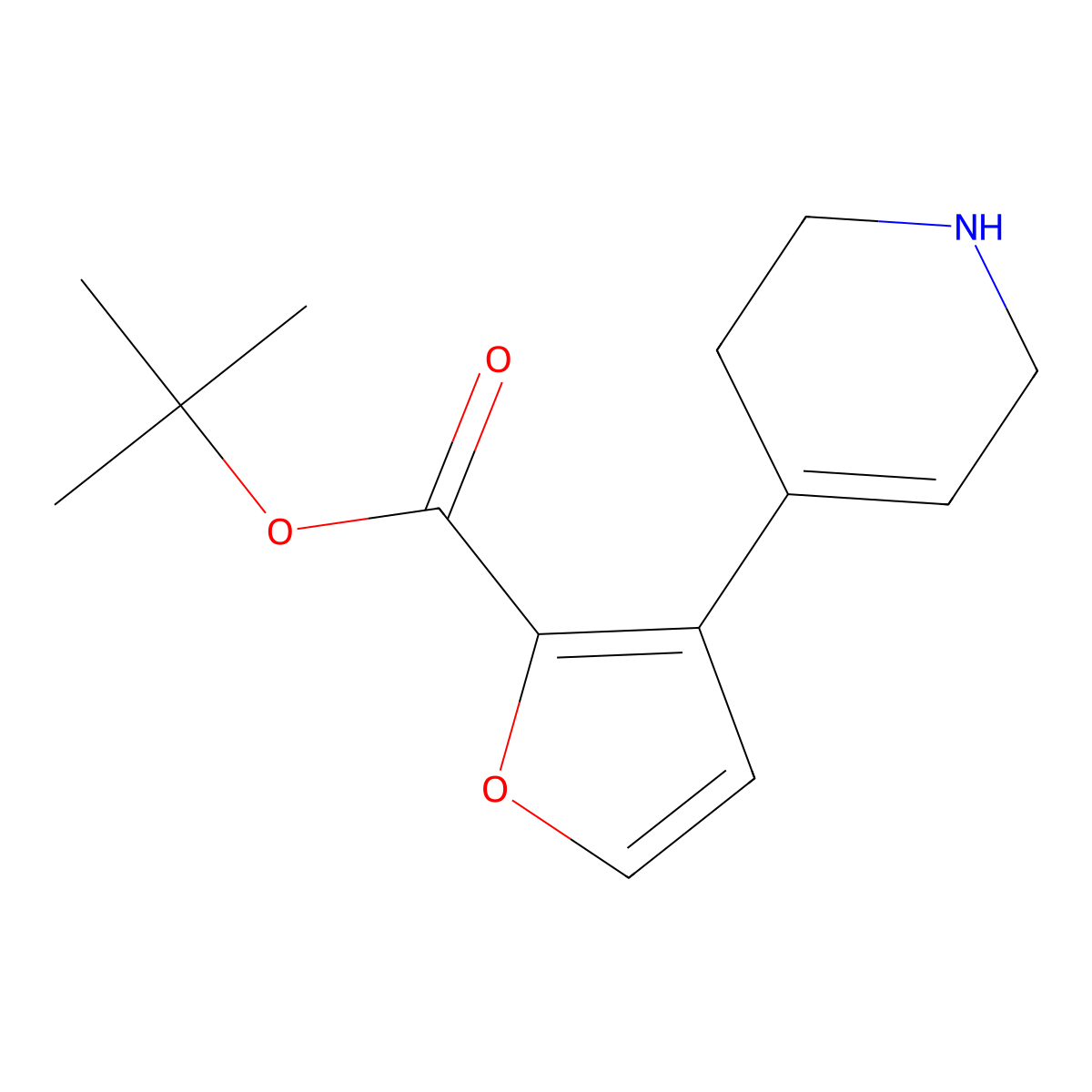 Tert-butyl 3-(1,2,3,6-tetrahydropyridin-4-yl)furan-2-carboxylate molecular structure, CAS 2639446-27-6