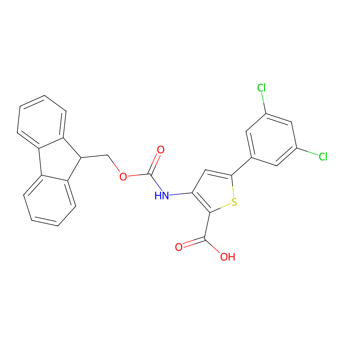 5-(3,5-dichlorophenyl)-3-({[(9H-fluoren-9-yl)methoxy]carbonyl}amino)thiophene-2-carboxylic acid molecular structure, CAS 2639446-43-6
