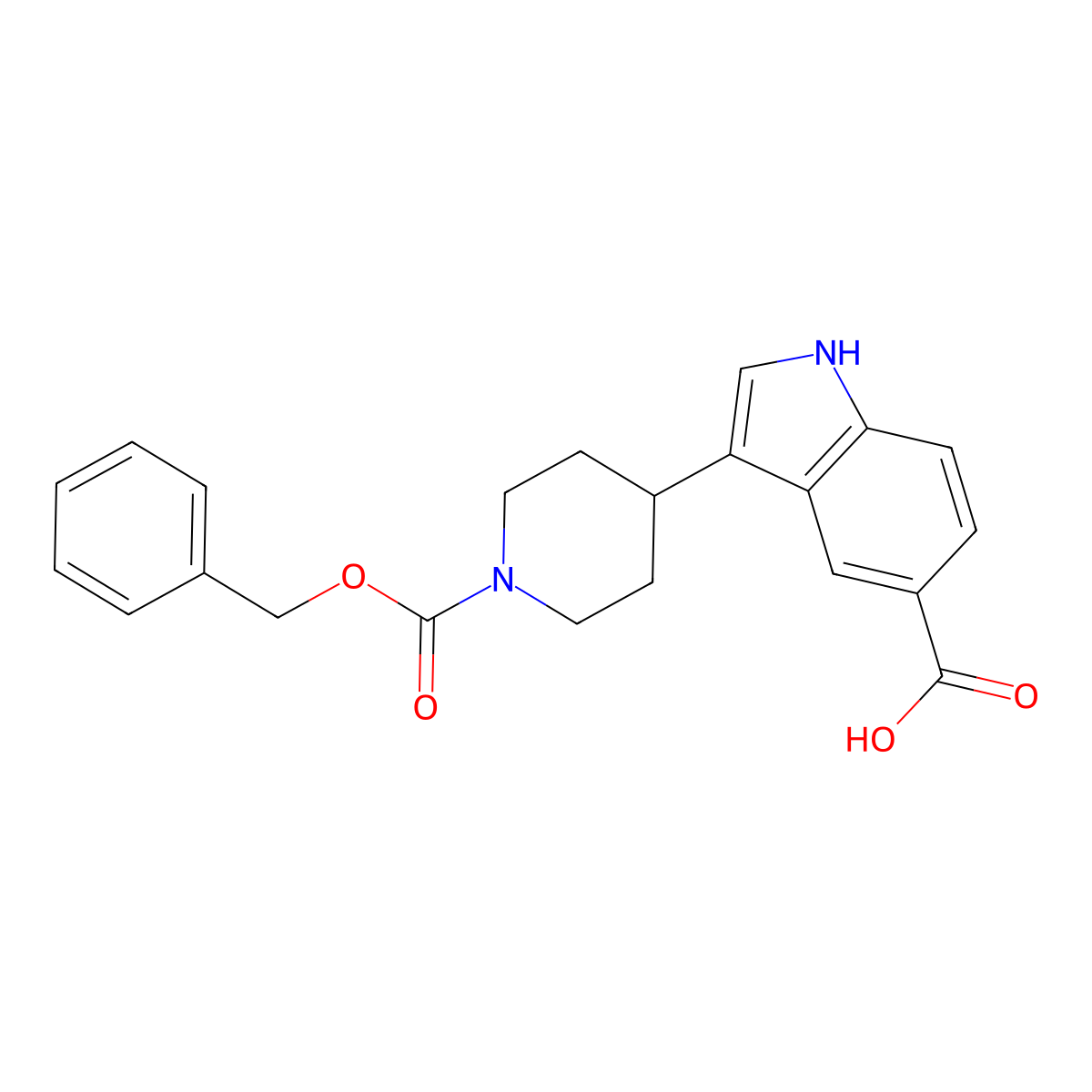 3-{1-[(benzyloxy)carbonyl]piperidin-4-yl}-1H-indole-5-carboxylic acid molecular structure, CAS 2639446-46-9