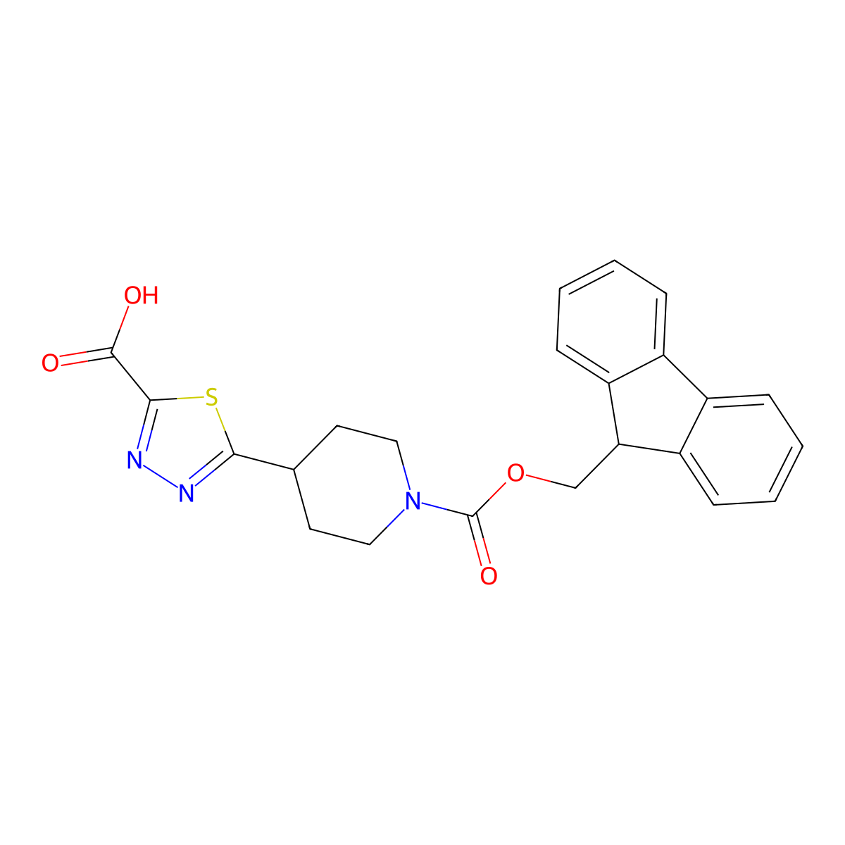 5-(1-{[(9H-fluoren-9-yl)methoxy]carbonyl}piperidin-4-yl)-1,3,4-thiadiazole-2-carboxylic acid molecular structure, CAS 2639446-55-0