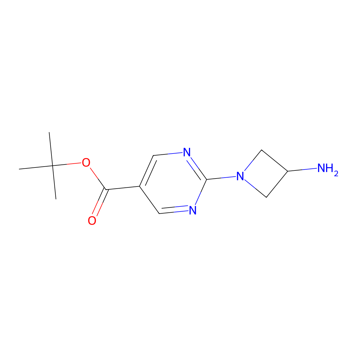 Tert-butyl 2-(3-aminoazetidin-1-yl)pyrimidine-5-carboxylate molecular structure, CAS 2639446-59-4