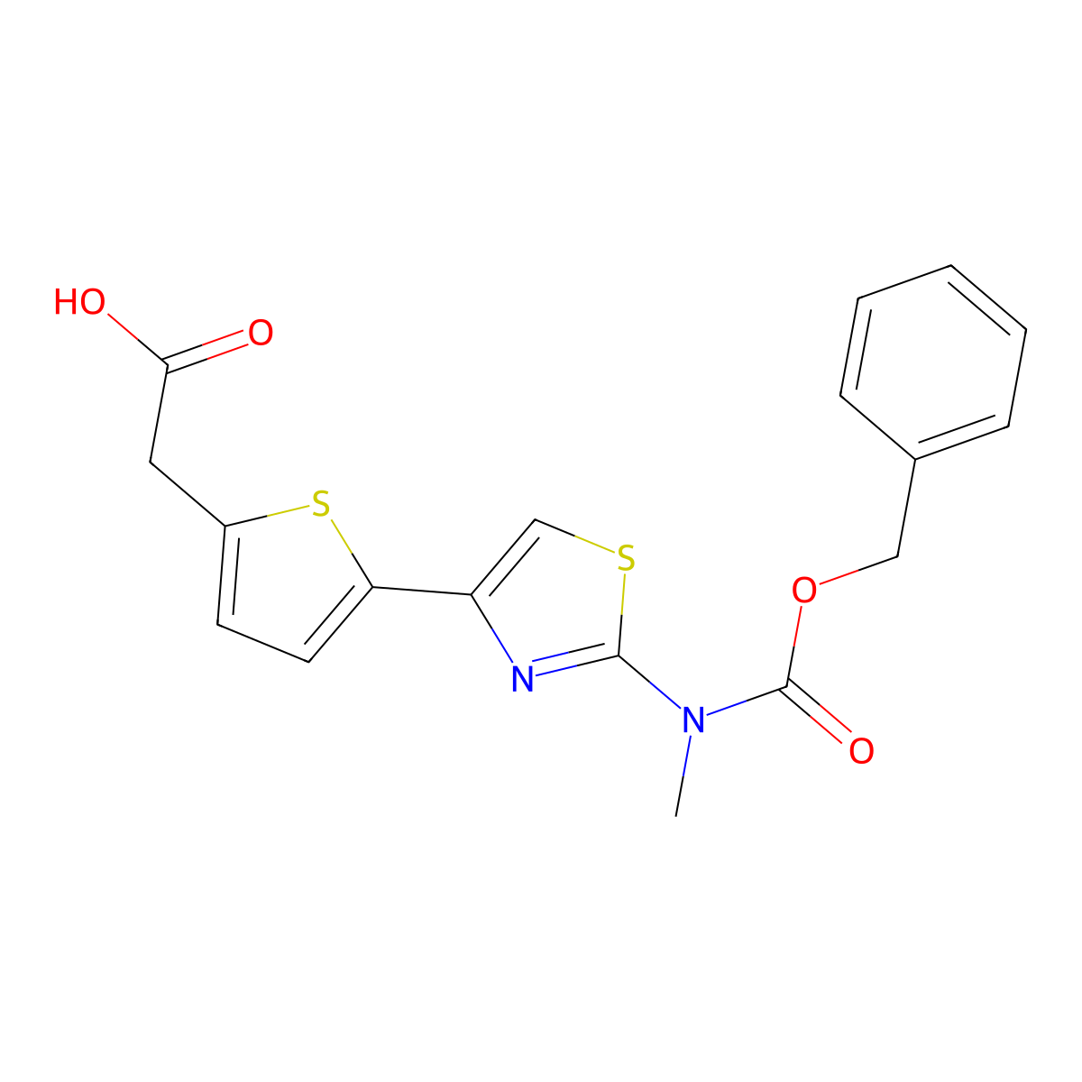 2-[5-(2-{[(Benzyloxy)carbonyl](methyl)amino}-1,3-thiazol-4-yl)thiophen-2-yl]acetic acid molecular structure, CAS 2639446-61-8