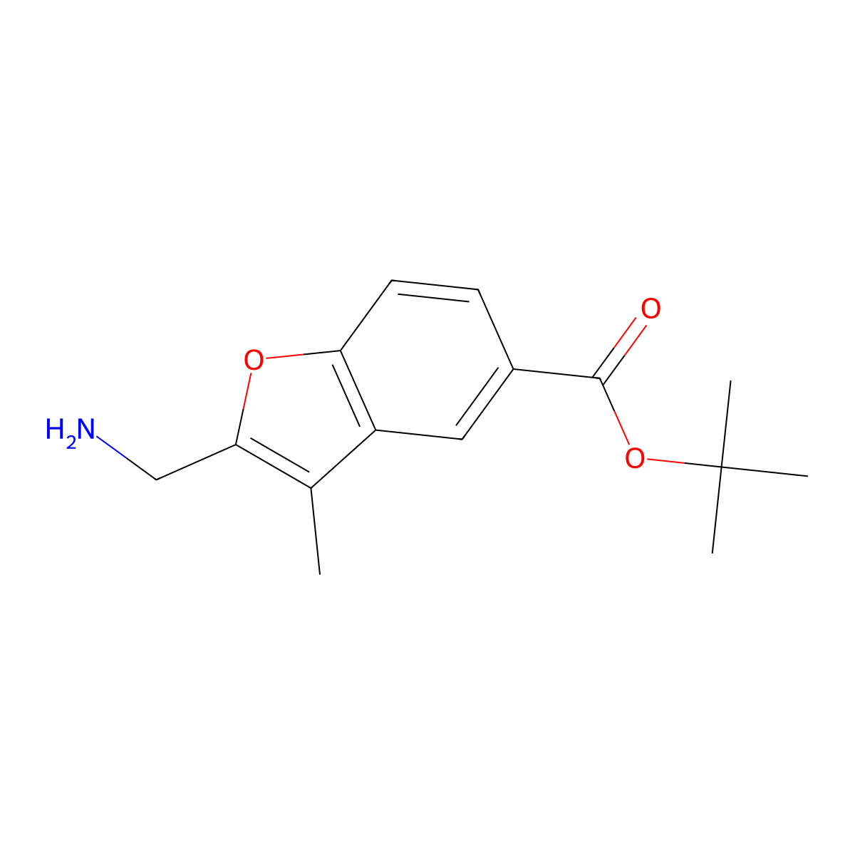 Tert-butyl 2-(aminomethyl)-3-methyl-1-benzofuran-5-carboxylate molecular structure, CAS 2639446-63-0
