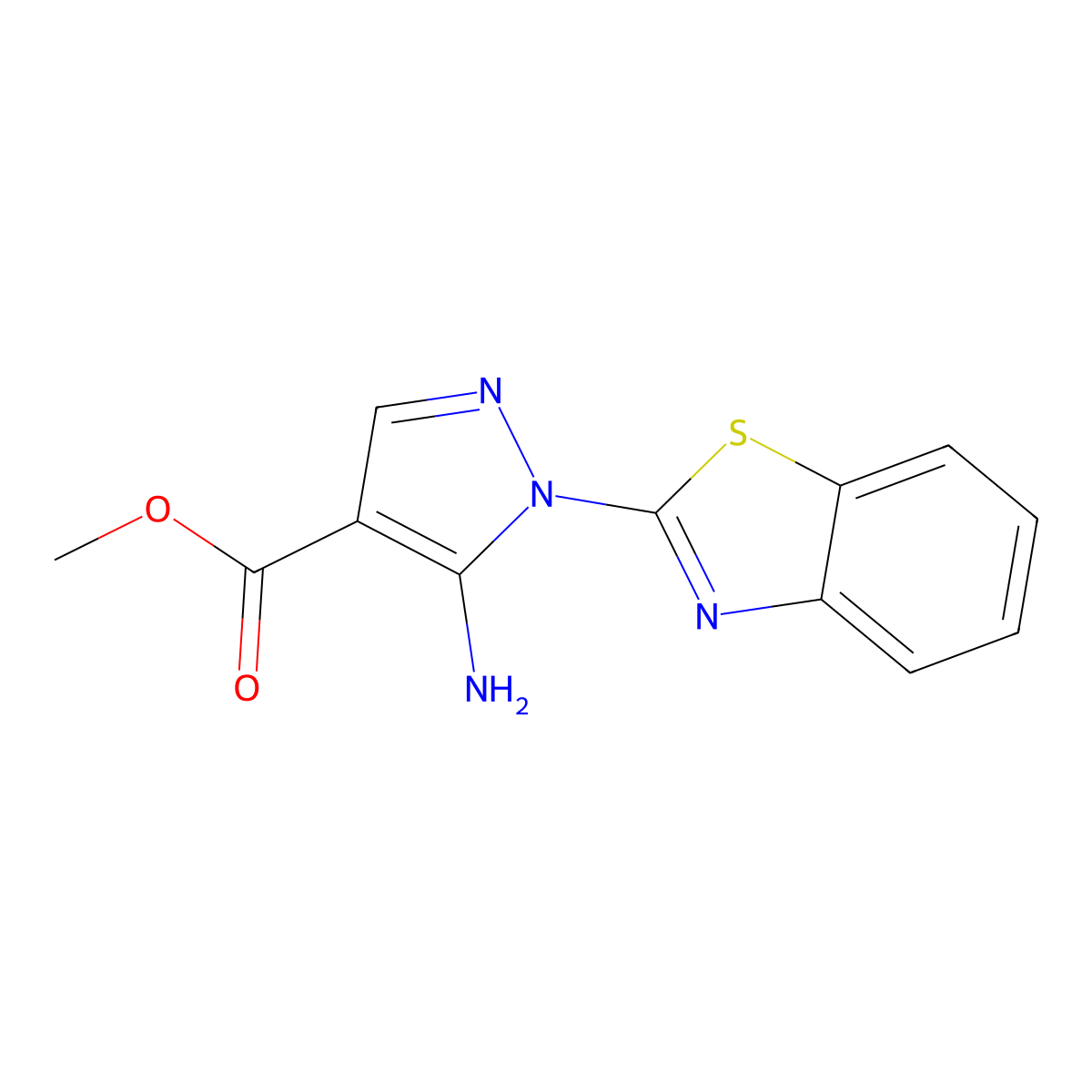 methyl 5-amino-1-(1,3-benzothiazol-2-yl)-1H-pyrazole-4-carboxylate molecular structure, CAS 2639446-92-5