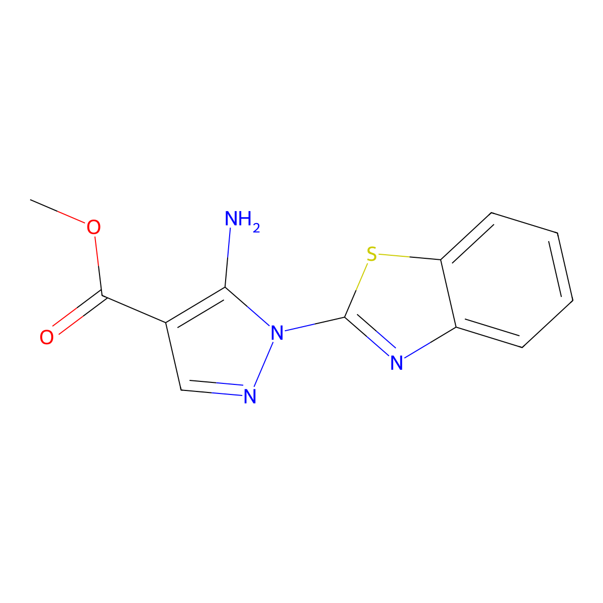 methyl 5-amino-1-(1,3-benzothiazol-2-yl)-1H-pyrazole-4-carboxylate molecular structure, CAS 2639446-92-5