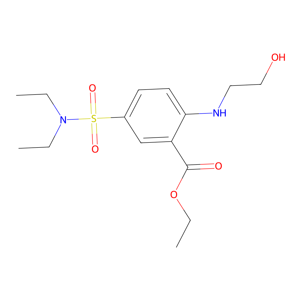 Ethyl 5-(diethylsulfamoyl)-2-[(2-hydroxyethyl)amino]benzoate molecular structure, CAS 2639447-20-2
