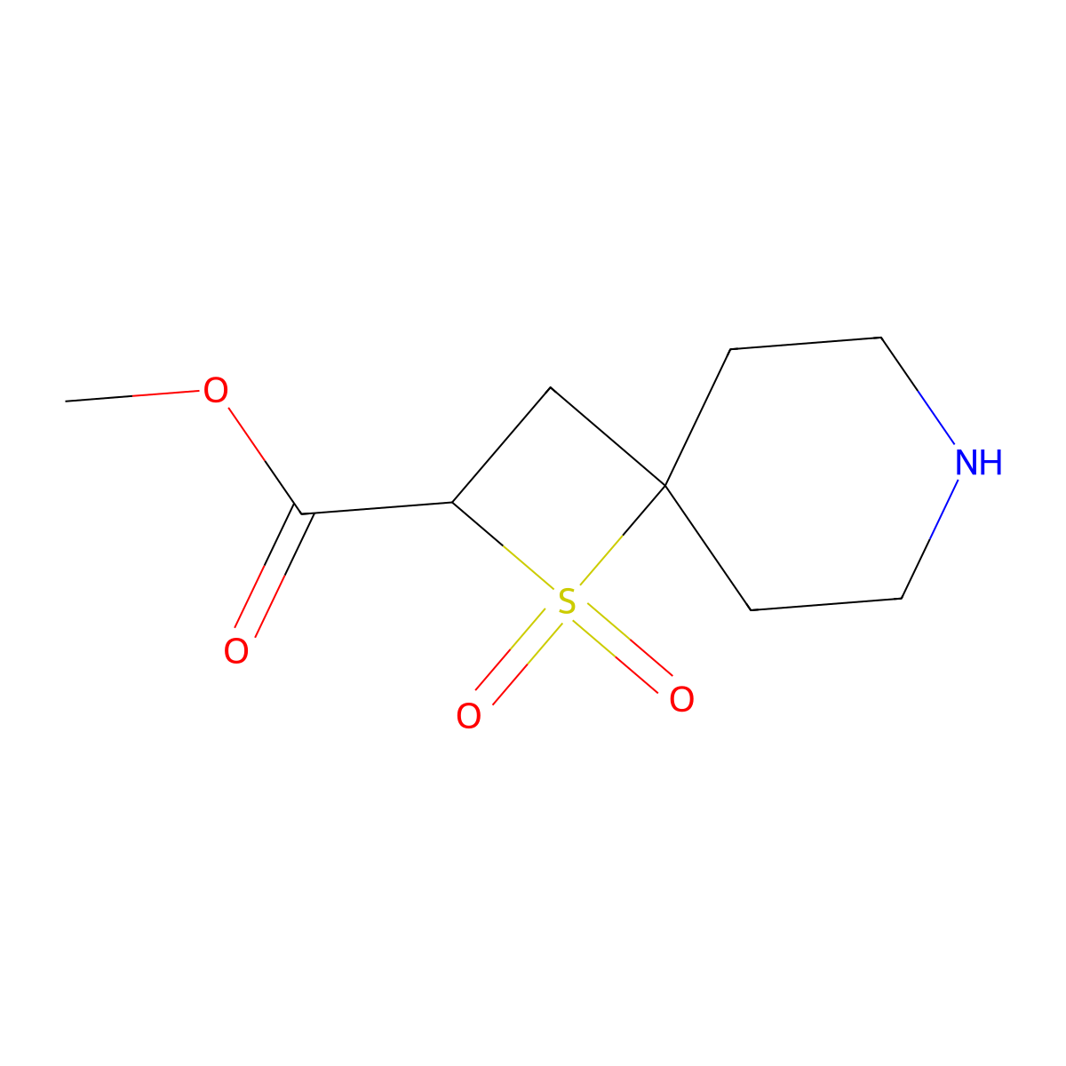 Methyl 1,1-dioxo-1lambda6-thia-7-azaspiro[3.5]nonane-2-carboxylate molecular structure, CAS 2639447-42-8