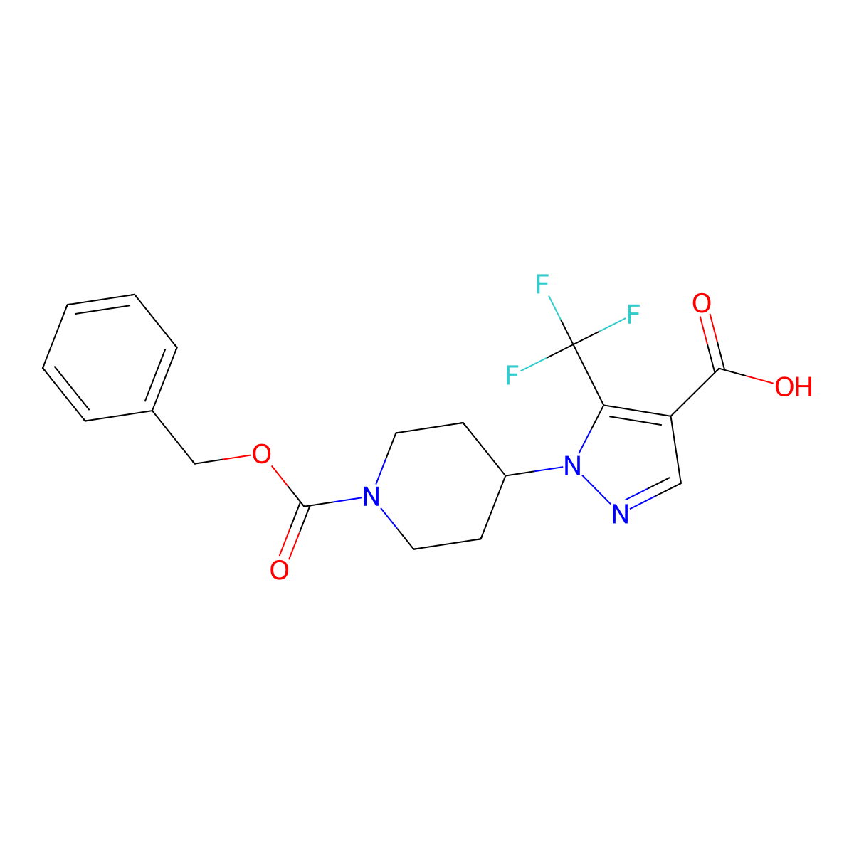 1-{1-[(benzyloxy)carbonyl]piperidin-4-yl}-5-(trifluoromethyl)-1H-pyrazole-4-carboxylic acid molecular structure, CAS 2639447-56-4
