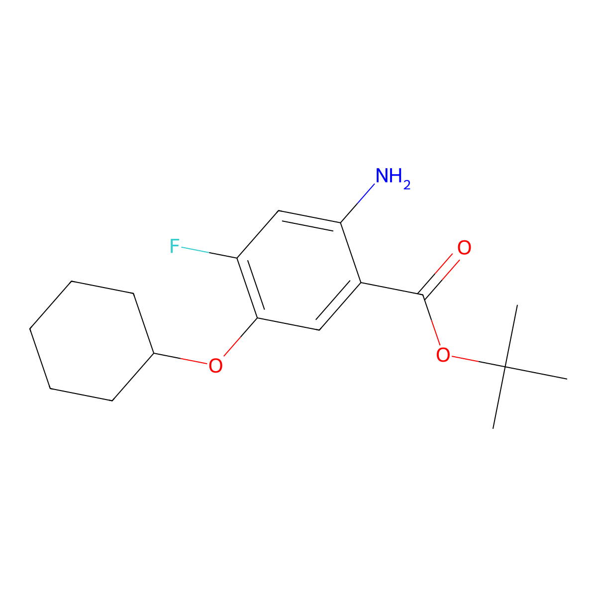 Tert-butyl 2-amino-5-(cyclohexyloxy)-4-fluorobenzoate molecular structure, CAS 2639447-57-5