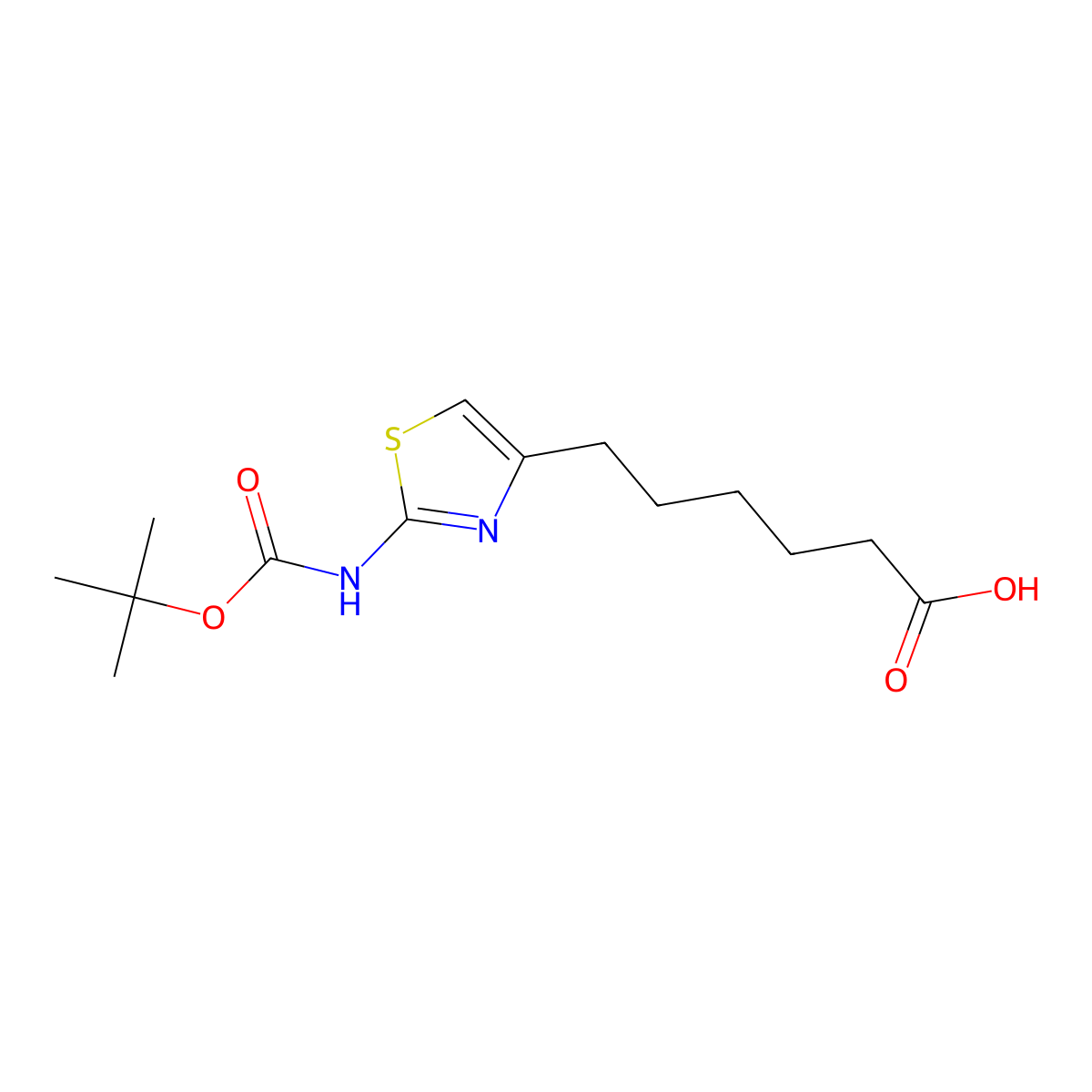 6-(2-{[(Tert-butoxy)carbonyl]amino}-1,3-thiazol-4-yl)hexanoic acid molecular structure, CAS 2639447-60-0