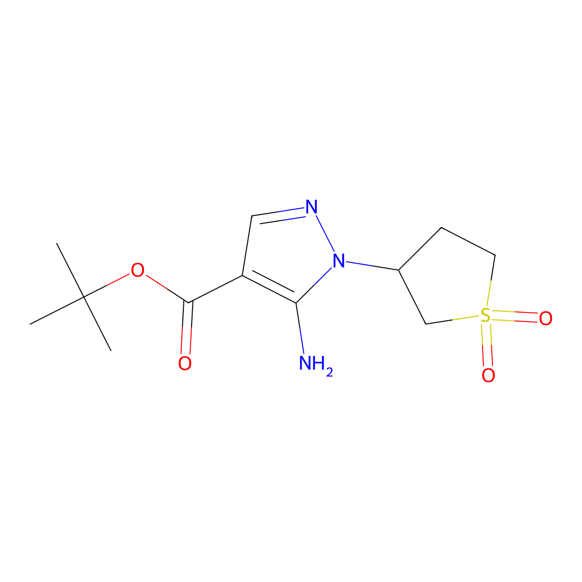 tert-butyl 5-amino-1-(1,1-dioxo-1lambda6-thiolan-3-yl)-1H-pyrazole-4-carboxylate molecular structure, CAS 2639447-67-7