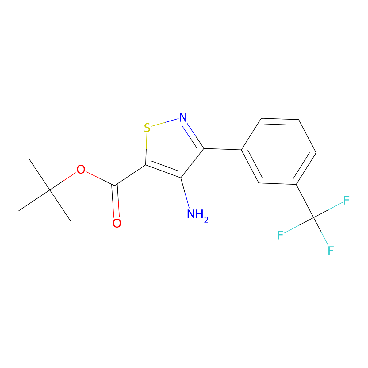 Tert-butyl 4-amino-3-[3-(trifluoromethyl)phenyl]-1,2-thiazole-5-carboxylate molecular structure, CAS 2639447-69-9