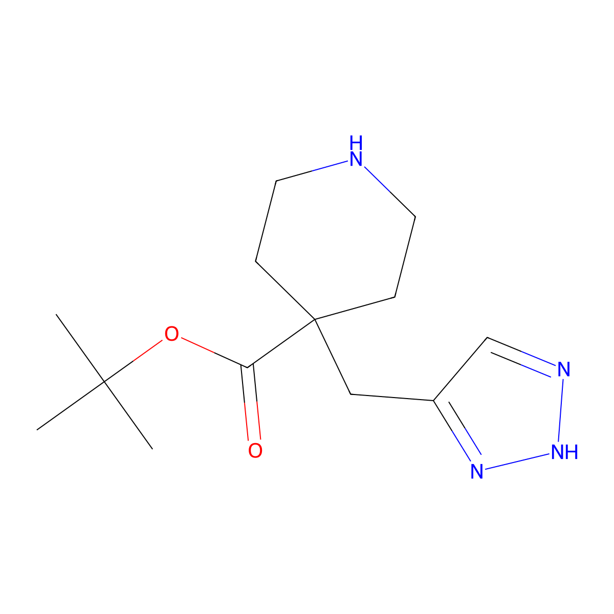 tert-butyl 4-[(1H-1,2,3-triazol-5-yl)methyl]piperidine-4-carboxylate molecular structure, CAS 2639447-89-3