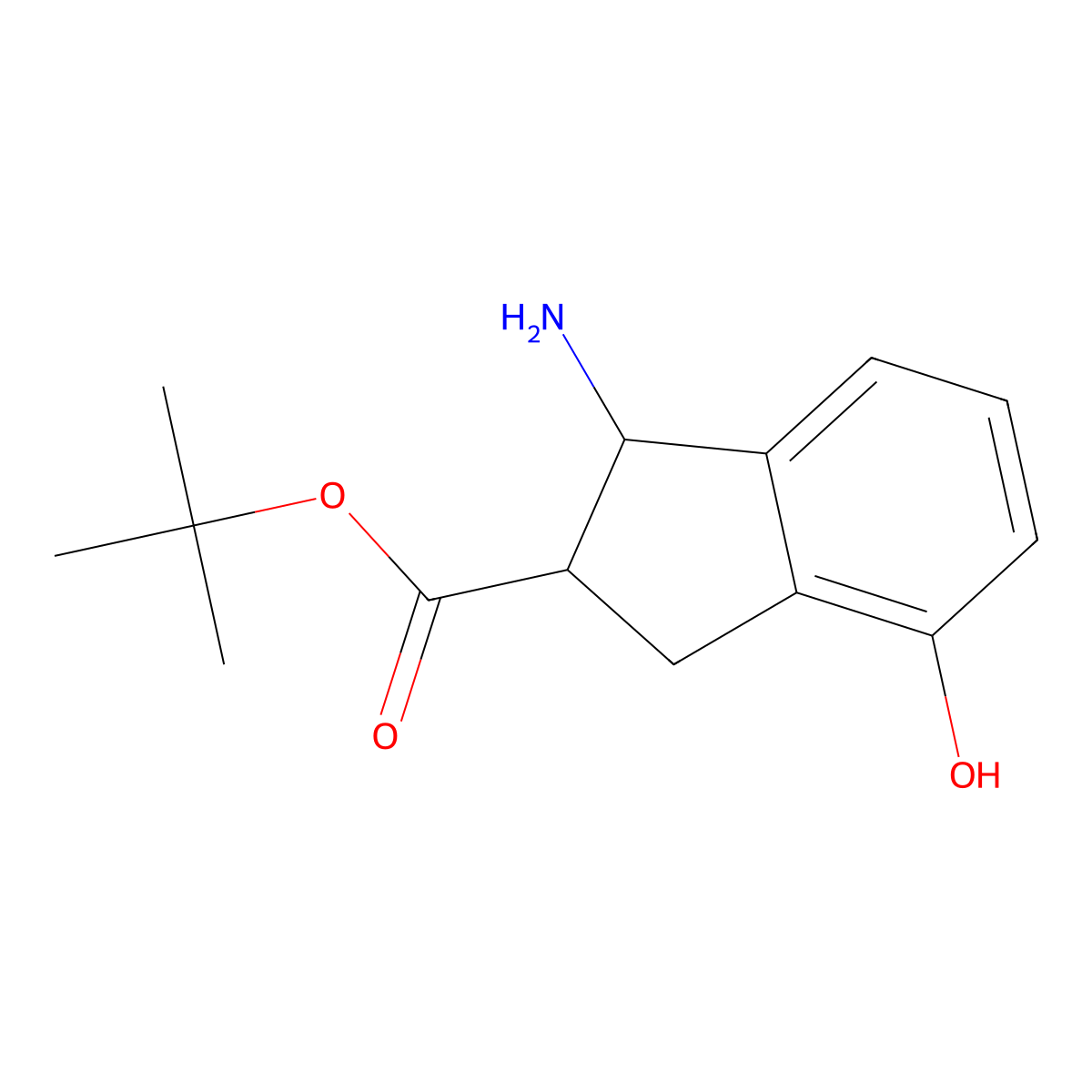tert-butyl 1-amino-4-hydroxy-2,3-dihydro-1H-indene-2-carboxylate molecular structure, CAS 2639447-94-0