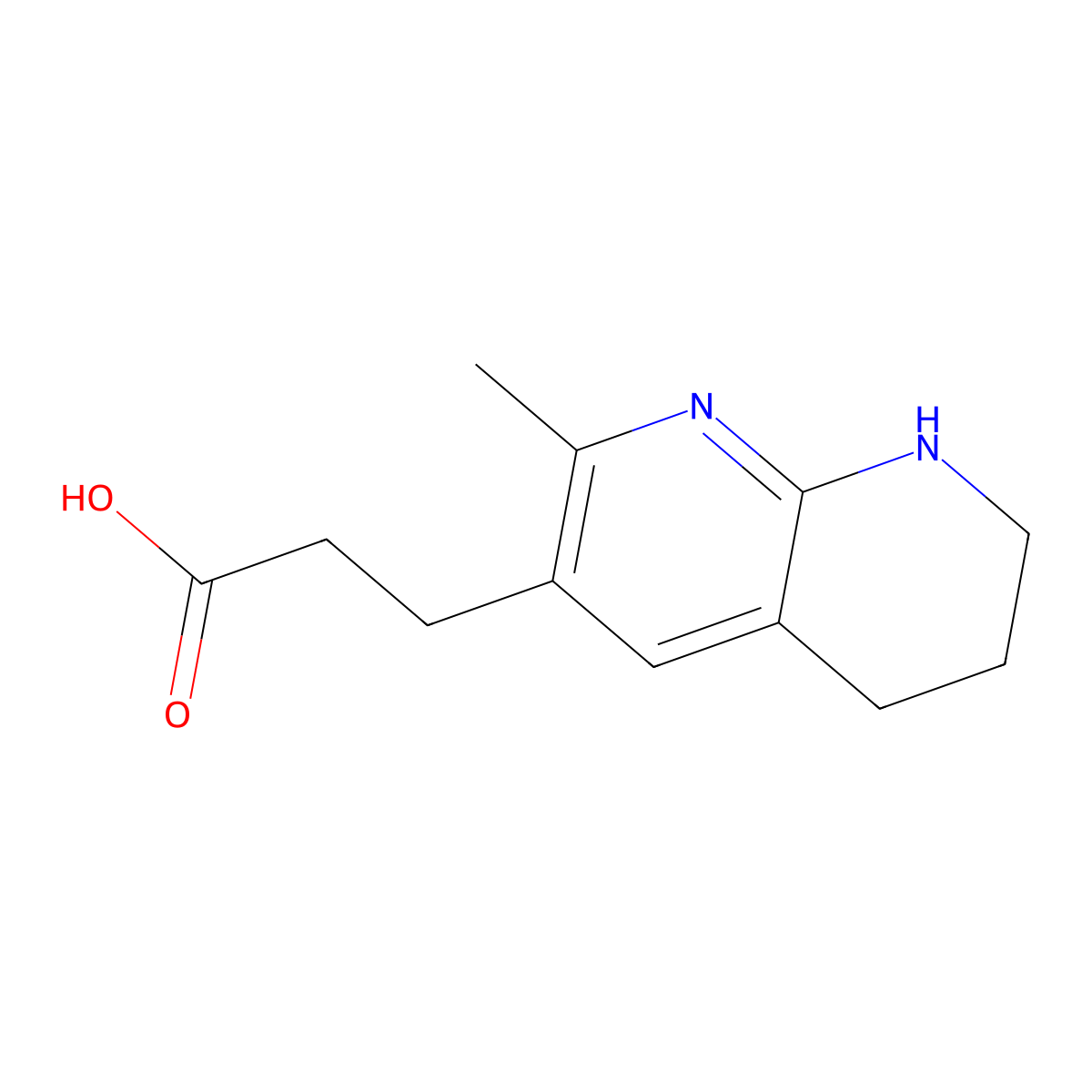 3-(2-Methyl-5,6,7,8-tetrahydro-1,8-naphthyridin-3-yl)propanoic acid molecular structure, CAS 2639447-98-4