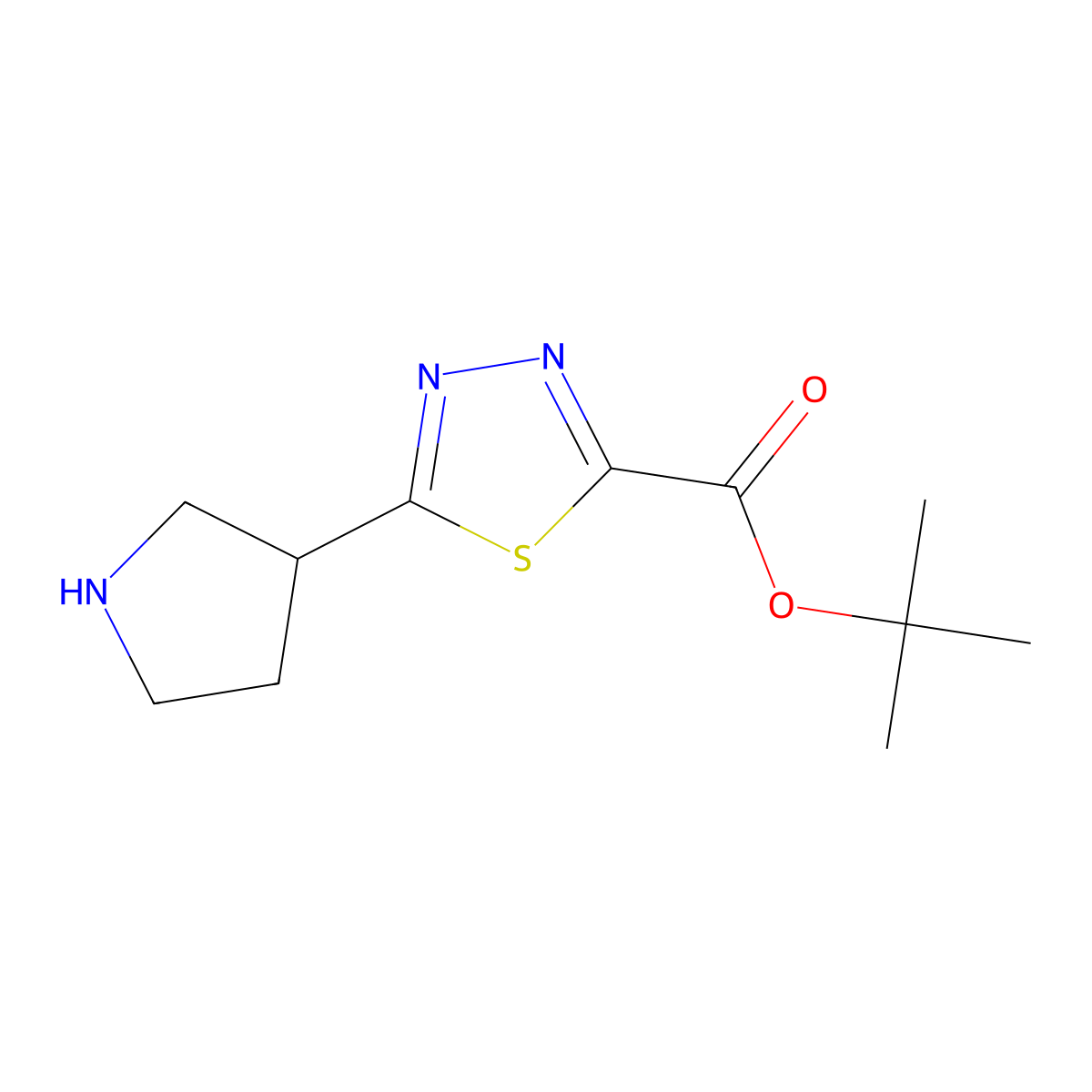 Tert-butyl 5-(pyrrolidin-3-yl)-1,3,4-thiadiazole-2-carboxylate molecular structure, CAS 2639448-00-1