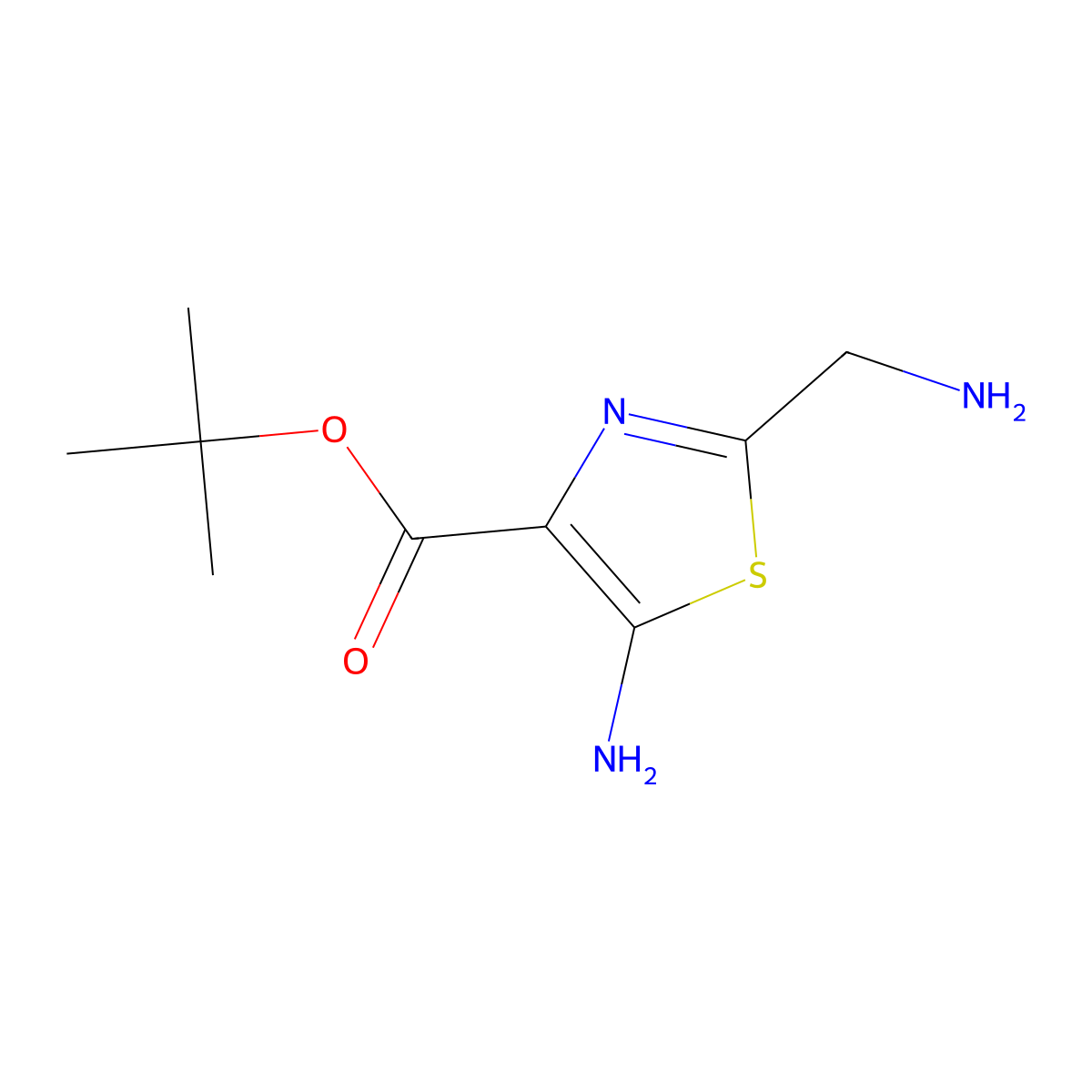 Tert-butyl 5-amino-2-(aminomethyl)-1,3-thiazole-4-carboxylate molecular structure, CAS 2639448-33-0