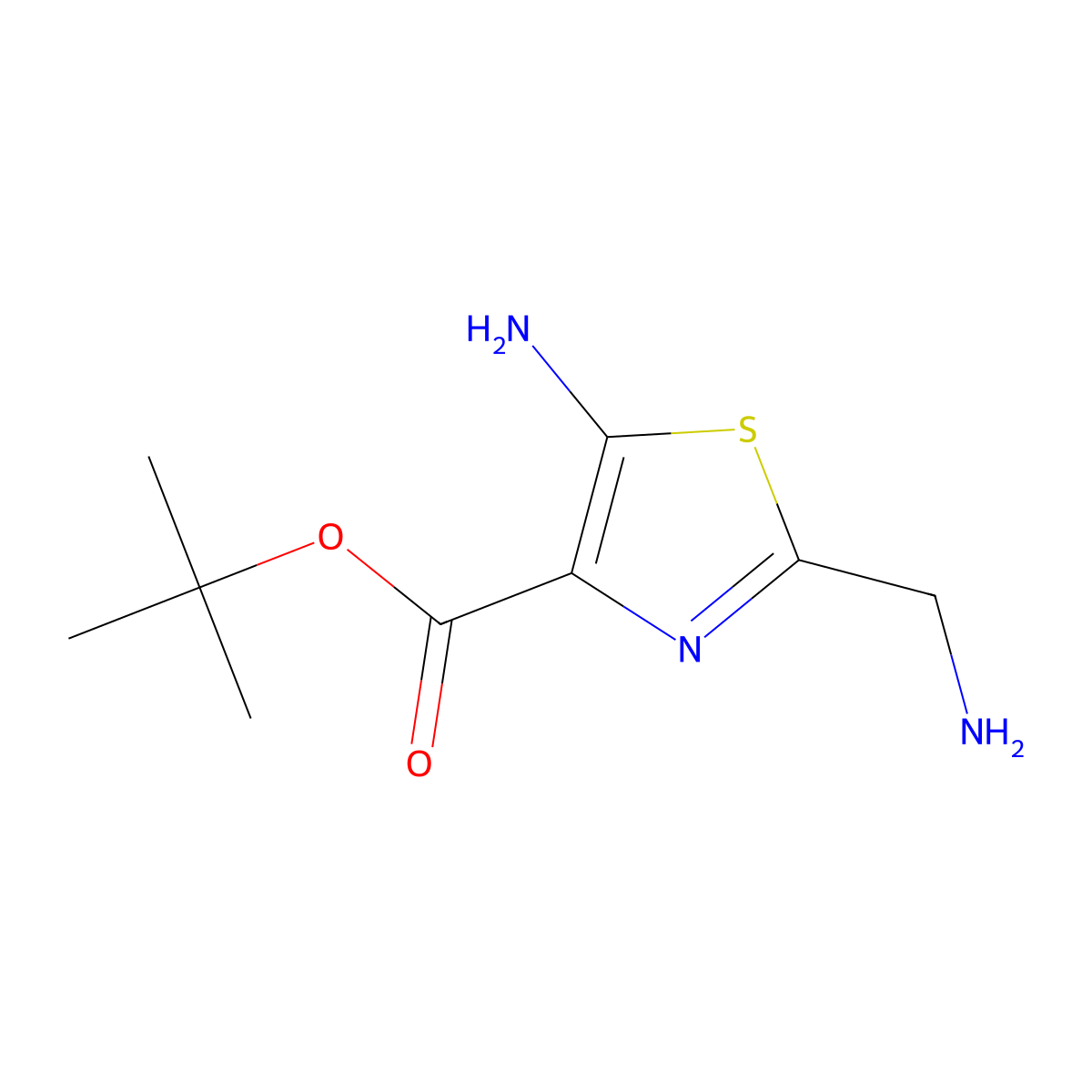 Tert-butyl 5-amino-2-(aminomethyl)-1,3-thiazole-4-carboxylate molecular structure, CAS 2639448-33-0
