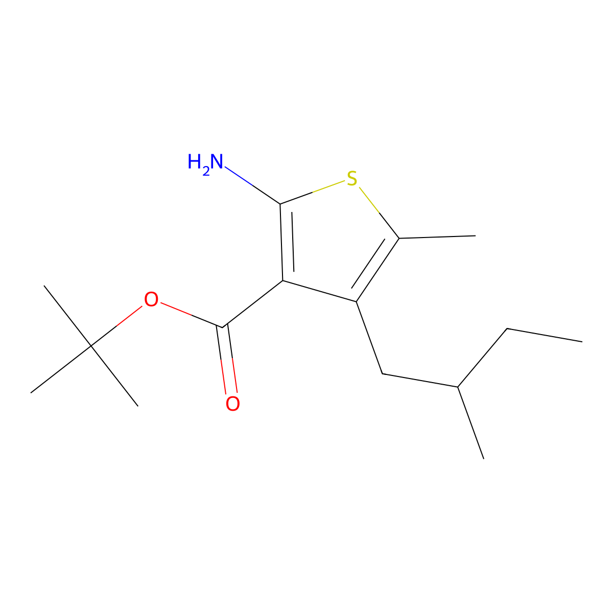 Tert-butyl 2-amino-5-methyl-4-(2-methylbutyl)thiophene-3-carboxylate molecular structure, CAS 2639448-44-3