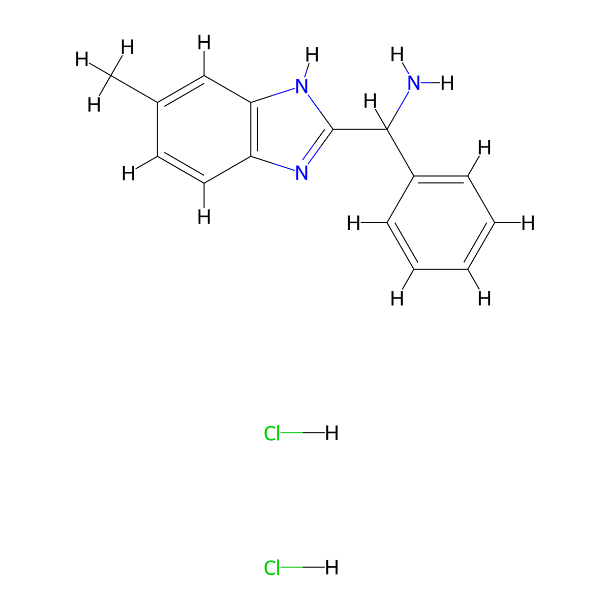 1-(5-methyl-1H-1,3-benzodiazol-2-yl)-1-phenylmethanamine dihydrochloride molecular structure, CAS 2639448-66-9