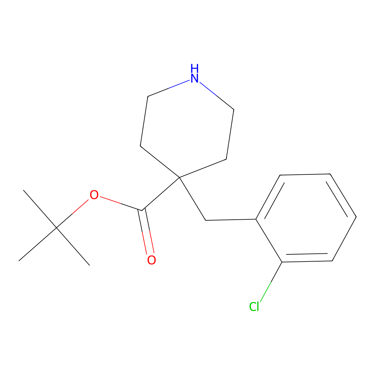 Tert-butyl 4-[(2-chlorophenyl)methyl]piperidine-4-carboxylate molecular structure, CAS 2639448-74-9