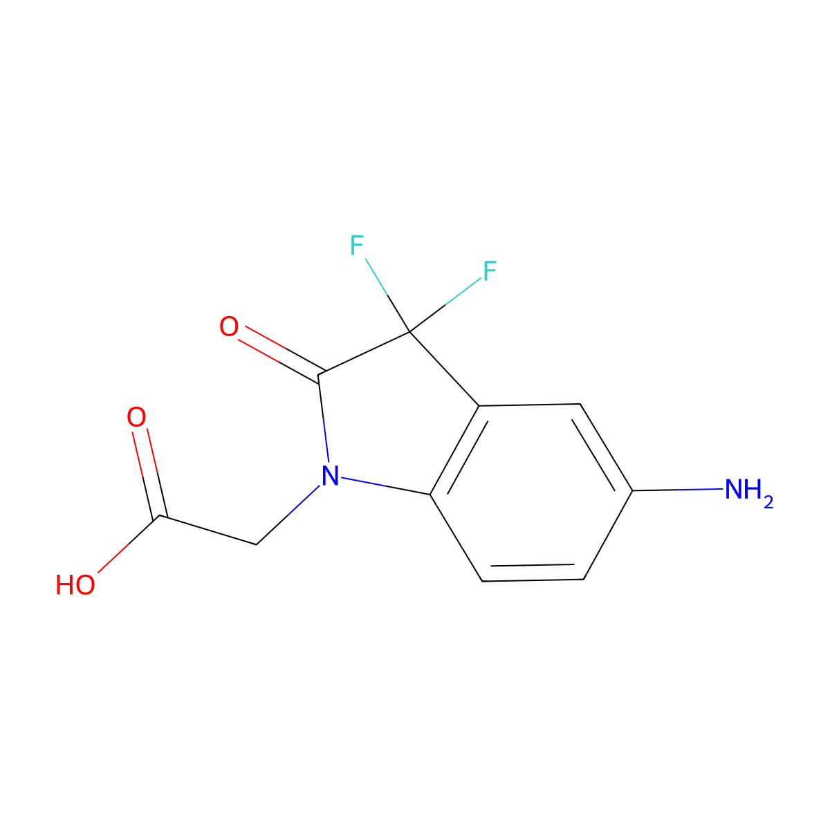 2-(5-amino-3,3-difluoro-2-oxo-2,3-dihydro-1H-indol-1-yl)acetic acid molecular structure, CAS 2639448-76-1