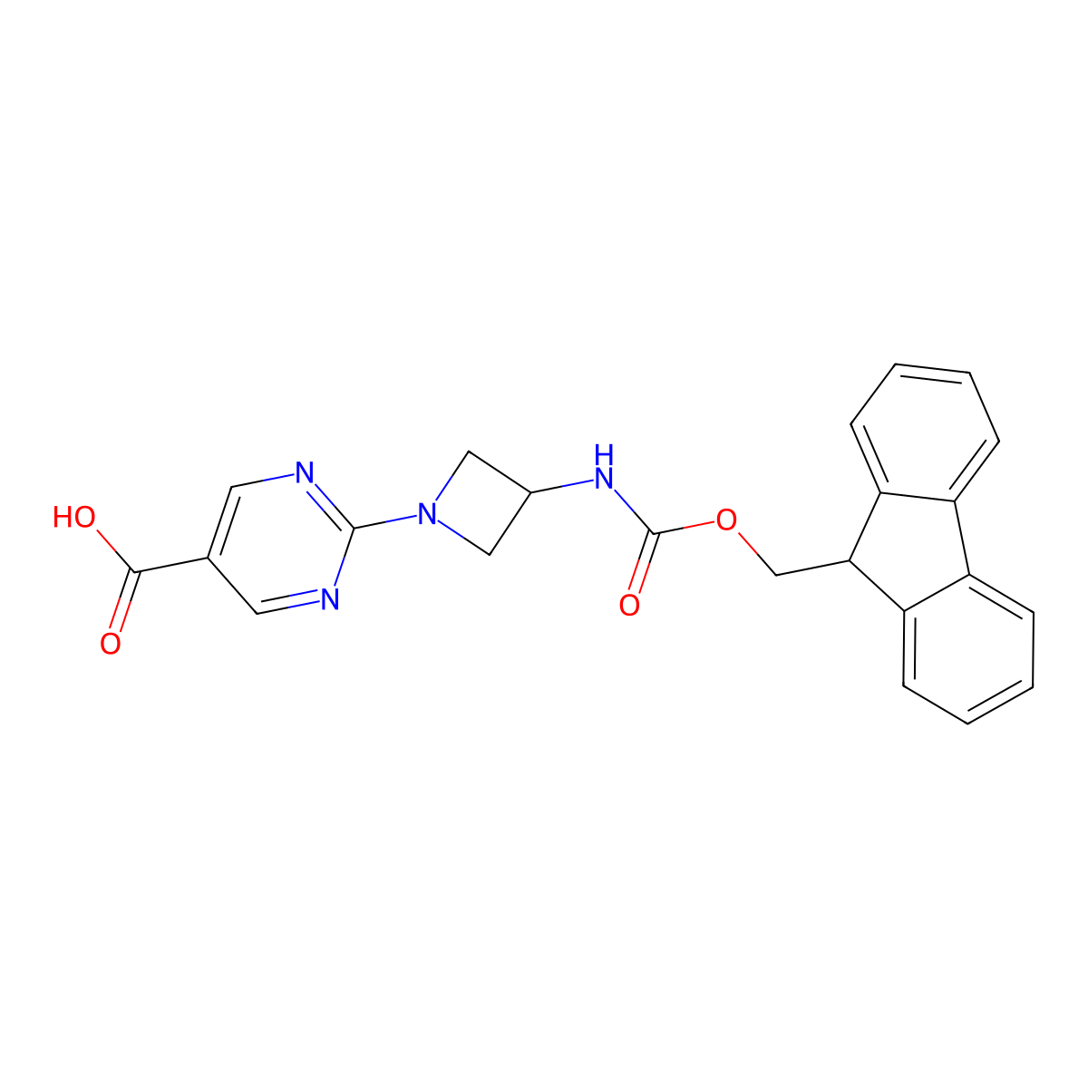2-[3-({[(9H-fluoren-9-yl)methoxy]carbonyl}amino)azetidin-1-yl]pyrimidine-5-carboxylic acid molecular structure, CAS 2639448-88-5