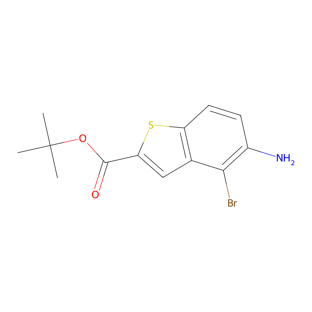 Tert-butyl 5-amino-4-bromo-1-benzothiophene-2-carboxylate molecular structure, CAS 2639448-89-6