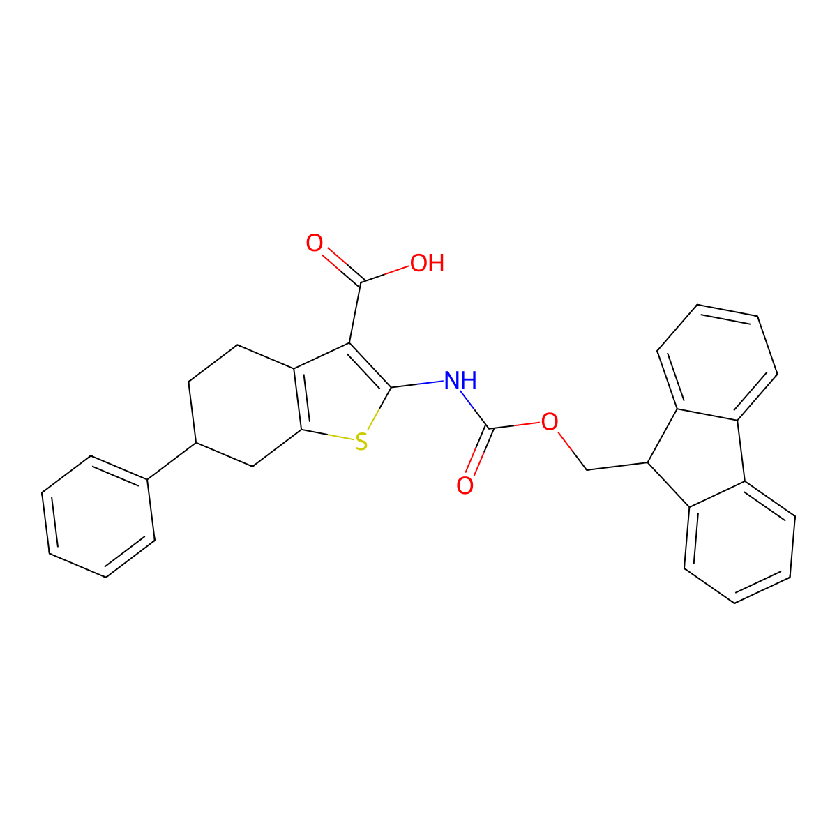 2-({[(9H-fluoren-9-yl)methoxy]carbonyl}amino)-6-phenyl-4,5,6,7-tetrahydro-1-benzothiophene-3-carboxylic acid molecular structure, CAS 2639448-90-9