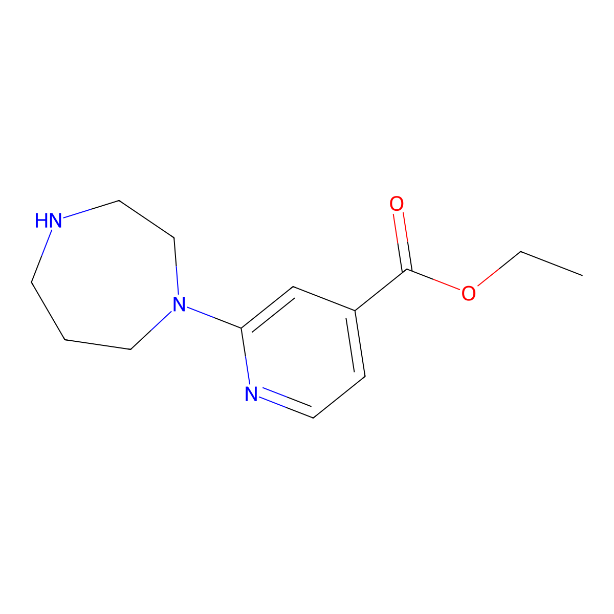 Ethyl 2-(1,4-diazepan-1-yl)pyridine-4-carboxylate molecular structure, CAS 2639448-91-0