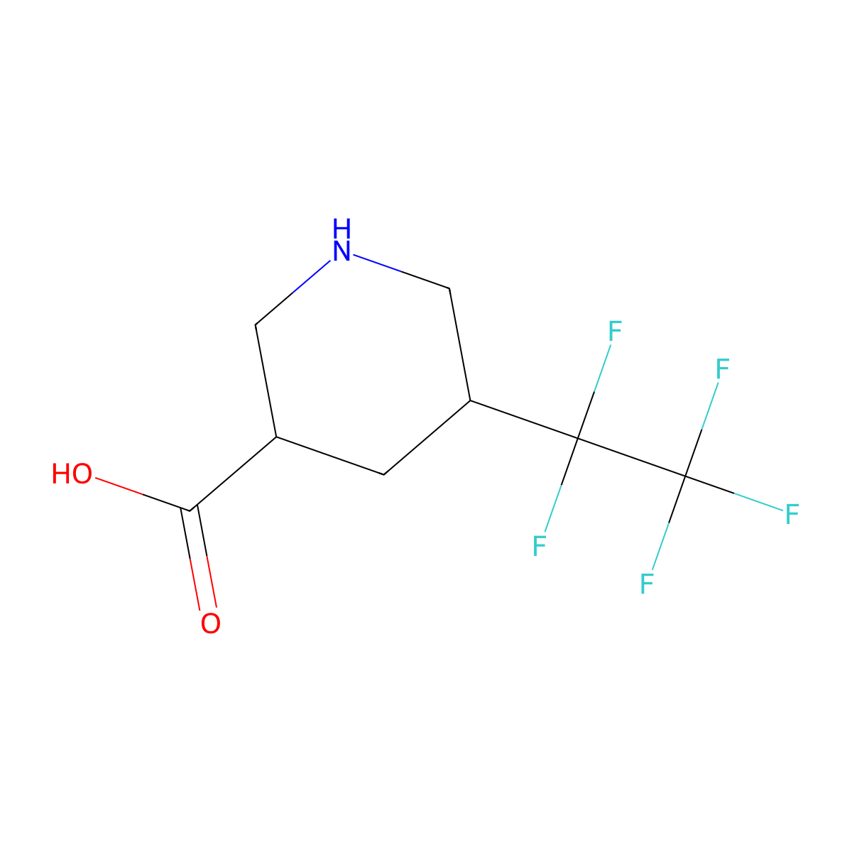 5-(1,1,2,2,2-Pentafluoroethyl)piperidine-3-carboxylic acid molecular structure, CAS 2639448-94-3