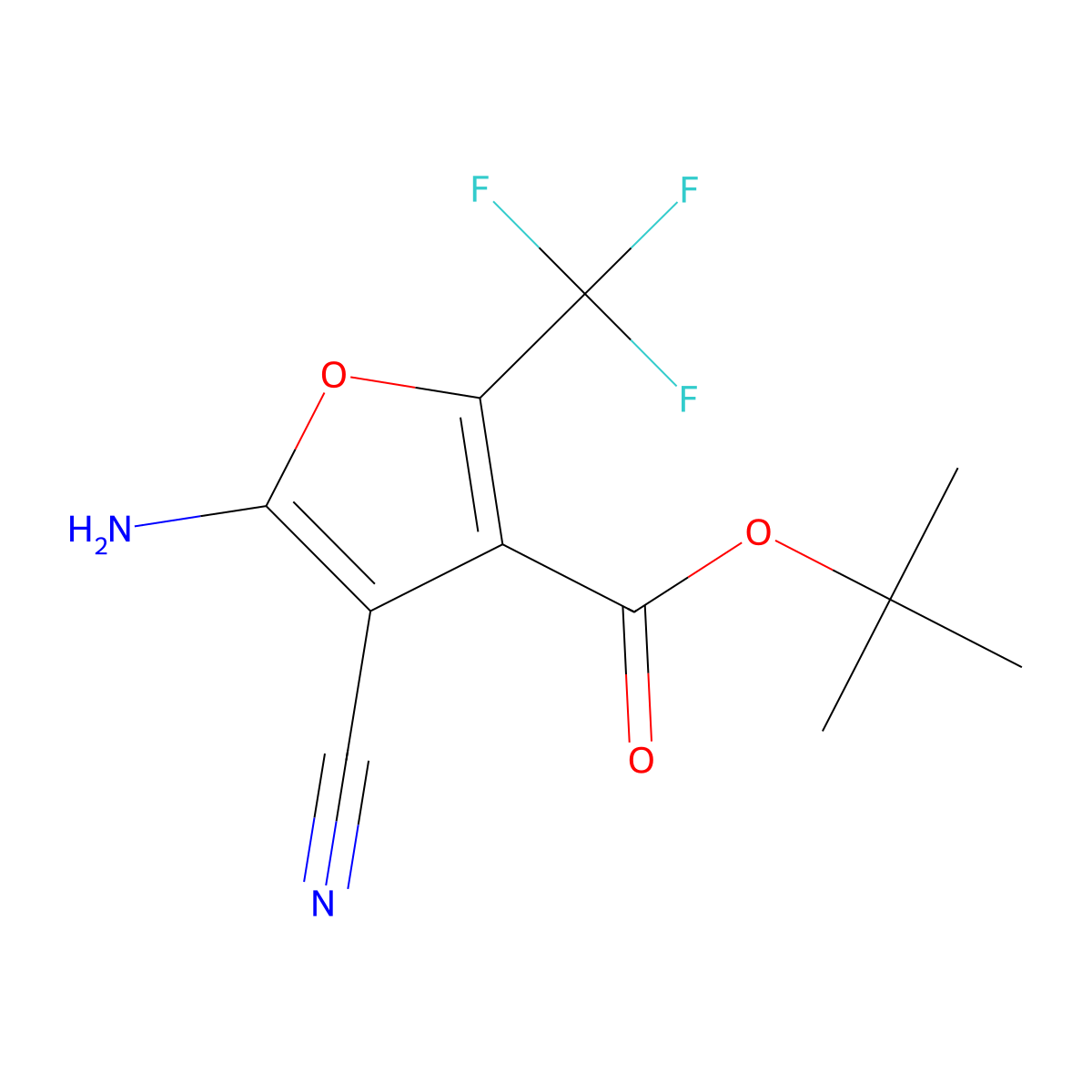 Tert-butyl 5-amino-4-cyano-2-(trifluoromethyl)furan-3-carboxylate molecular structure, CAS 2639448-98-7