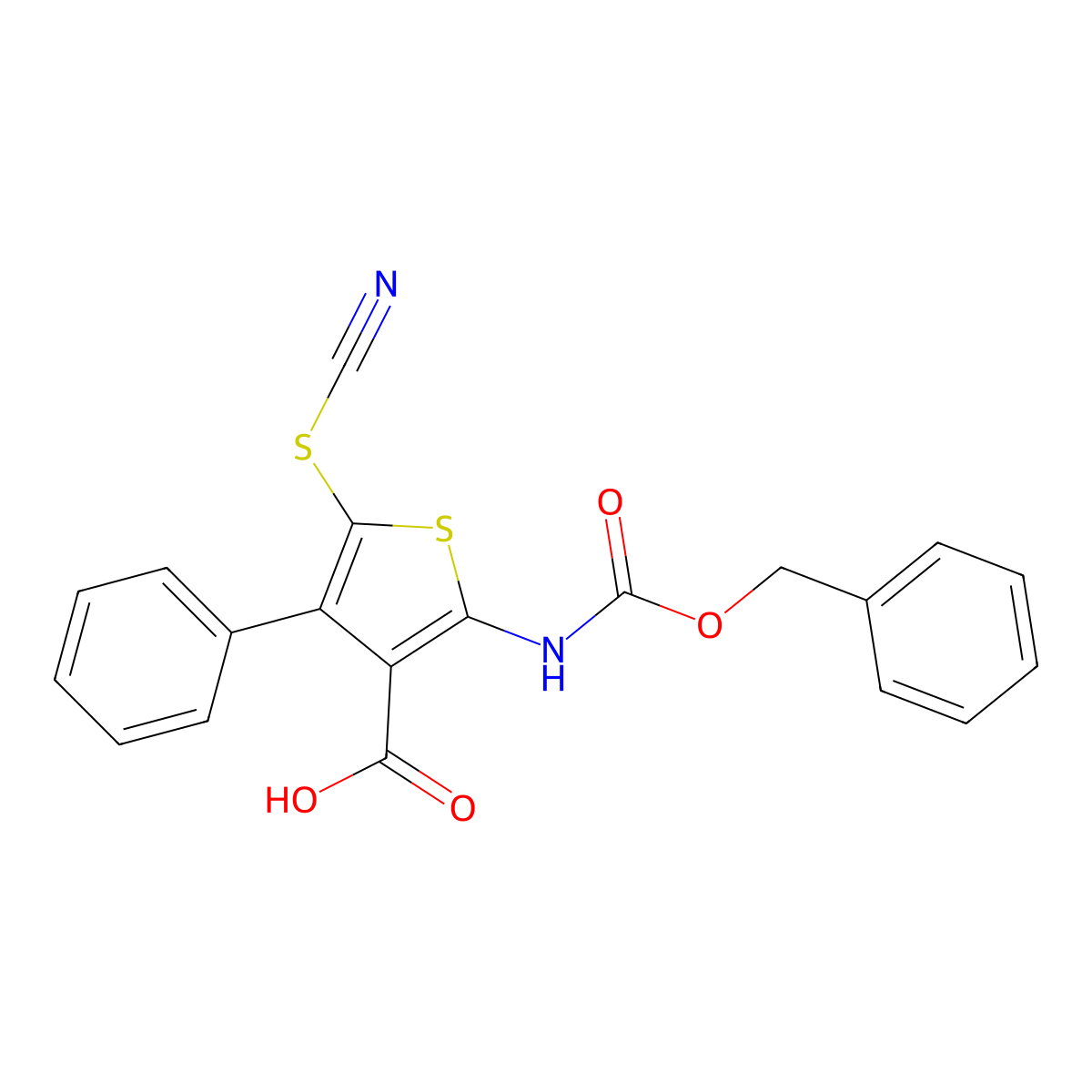 2-{[(Benzyloxy)carbonyl]amino}-5-(cyanosulfanyl)-4-phenylthiophene-3-carboxylic acid molecular structure, CAS 2639449-03-7