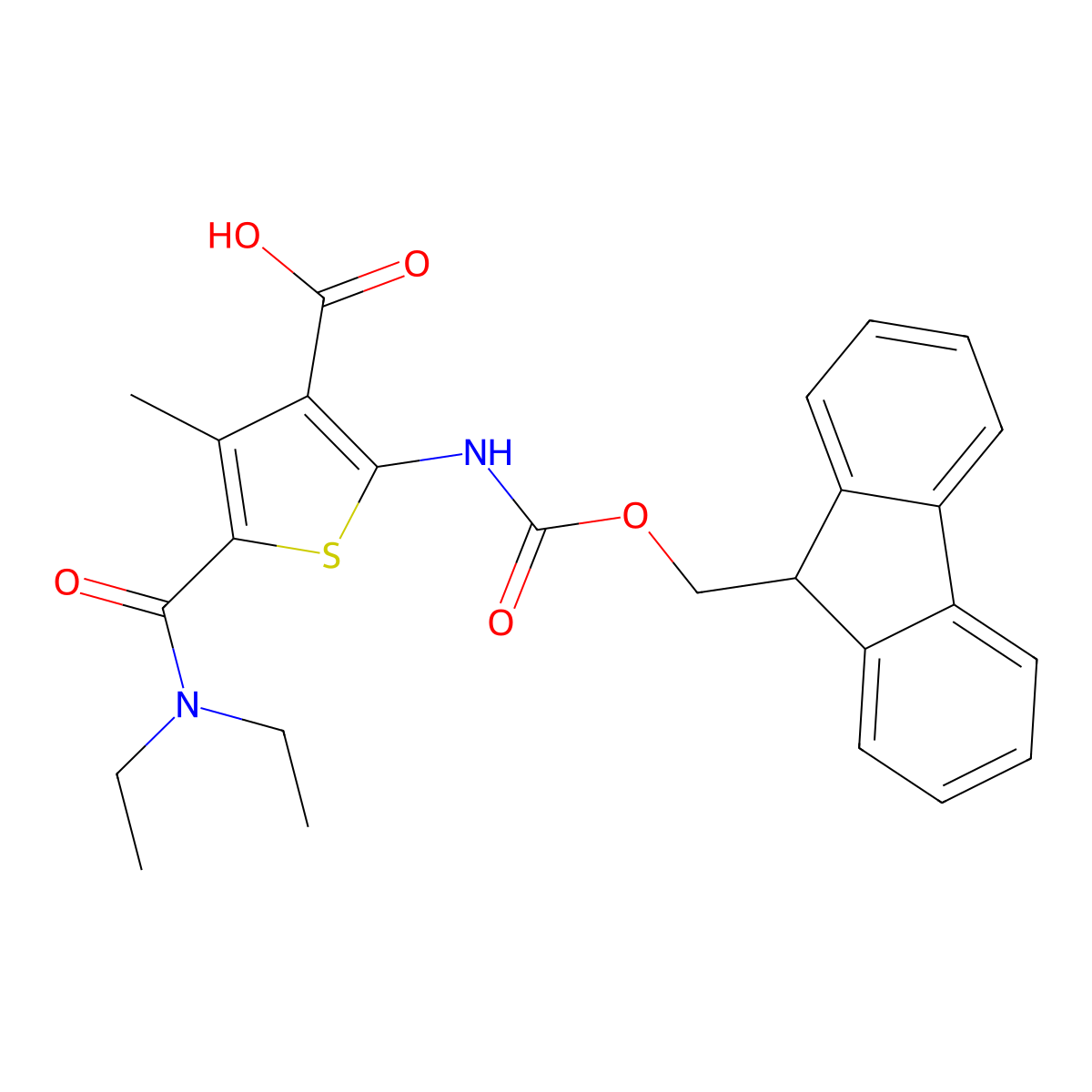 5-(diethylcarbamoyl)-2-({[(9H-fluoren-9-yl)methoxy]carbonyl}amino)-4-methylthiophene-3-carboxylic acid molecular structure, CAS 2639449-13-9