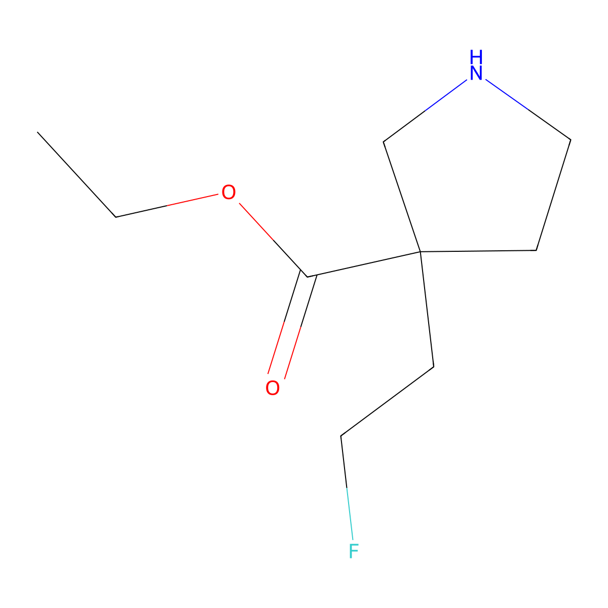 Ethyl 3-(2-fluoroethyl)pyrrolidine-3-carboxylate molecular structure, CAS 2639449-30-0