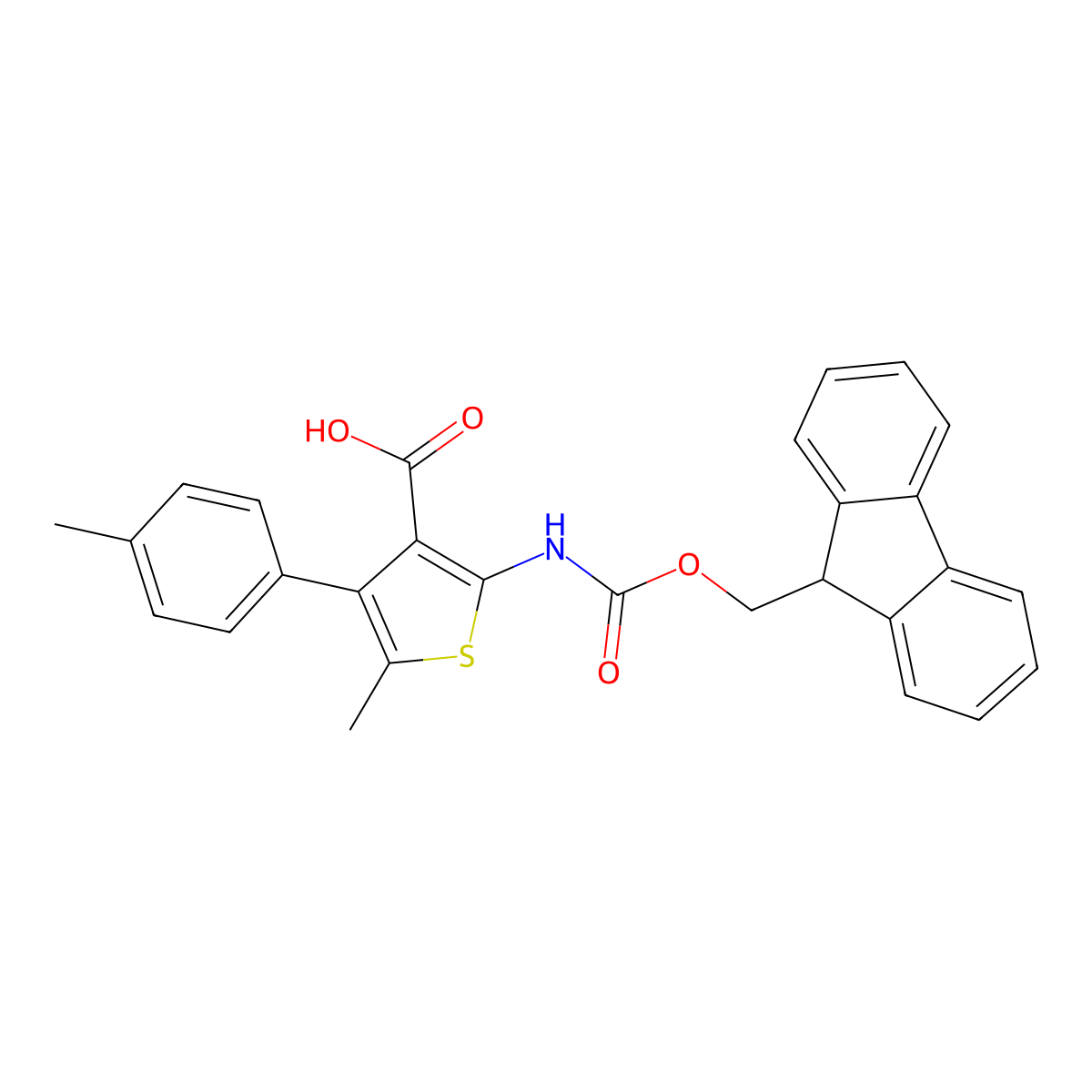 2-({[(9H-fluoren-9-yl)methoxy]carbonyl}amino)-5-methyl-4-(4-methylphenyl)thiophene-3-carboxylic acid molecular structure, CAS 2639449-49-1