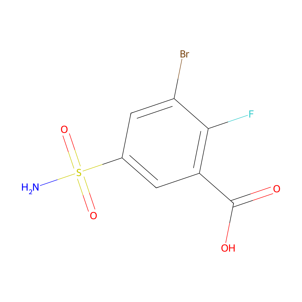 3-Bromo-2-fluoro-5-sulfamoylbenzoic acid molecular structure, CAS 2639449-51-5