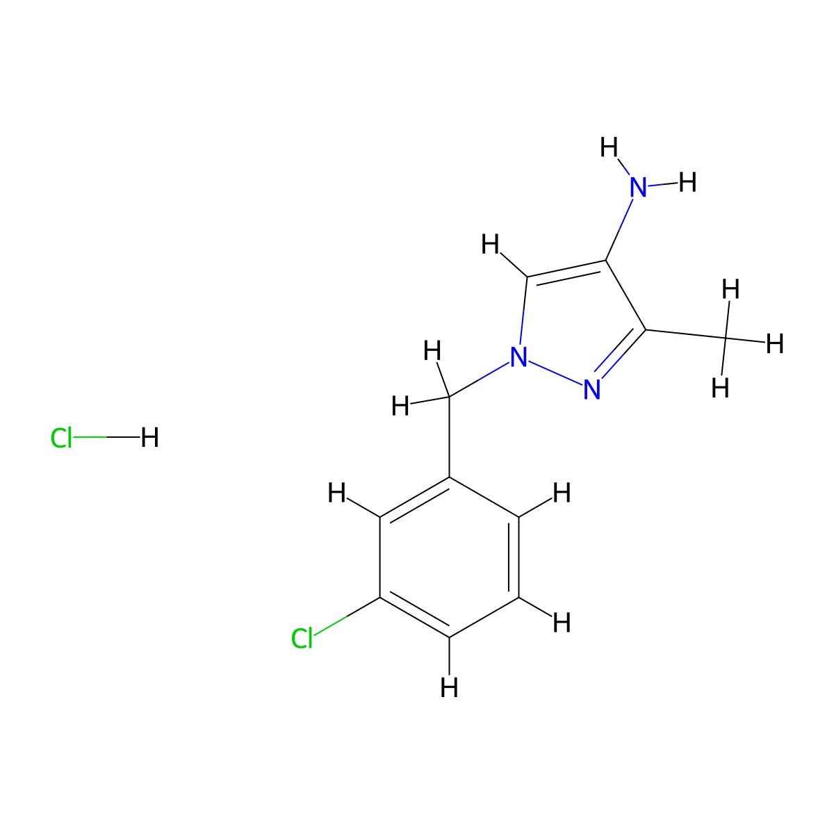 1-[(3-chlorophenyl)methyl]-3-methyl-1H-pyrazol-4-amine hydrochloride molecular structure, CAS 2639449-86-6