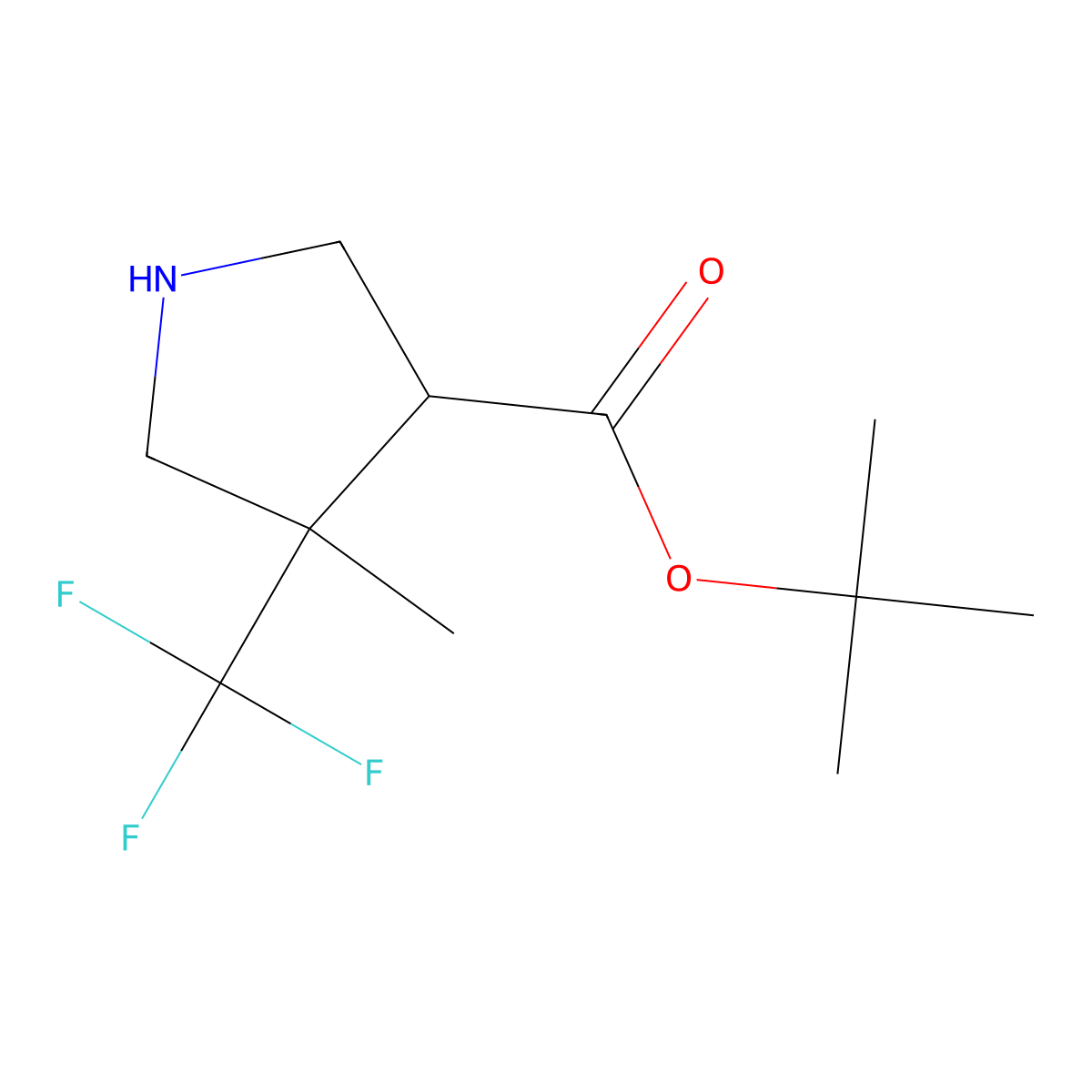 Tert-butyl 4-methyl-4-(trifluoromethyl)pyrrolidine-3-carboxylate molecular structure, CAS 2639450-00-1