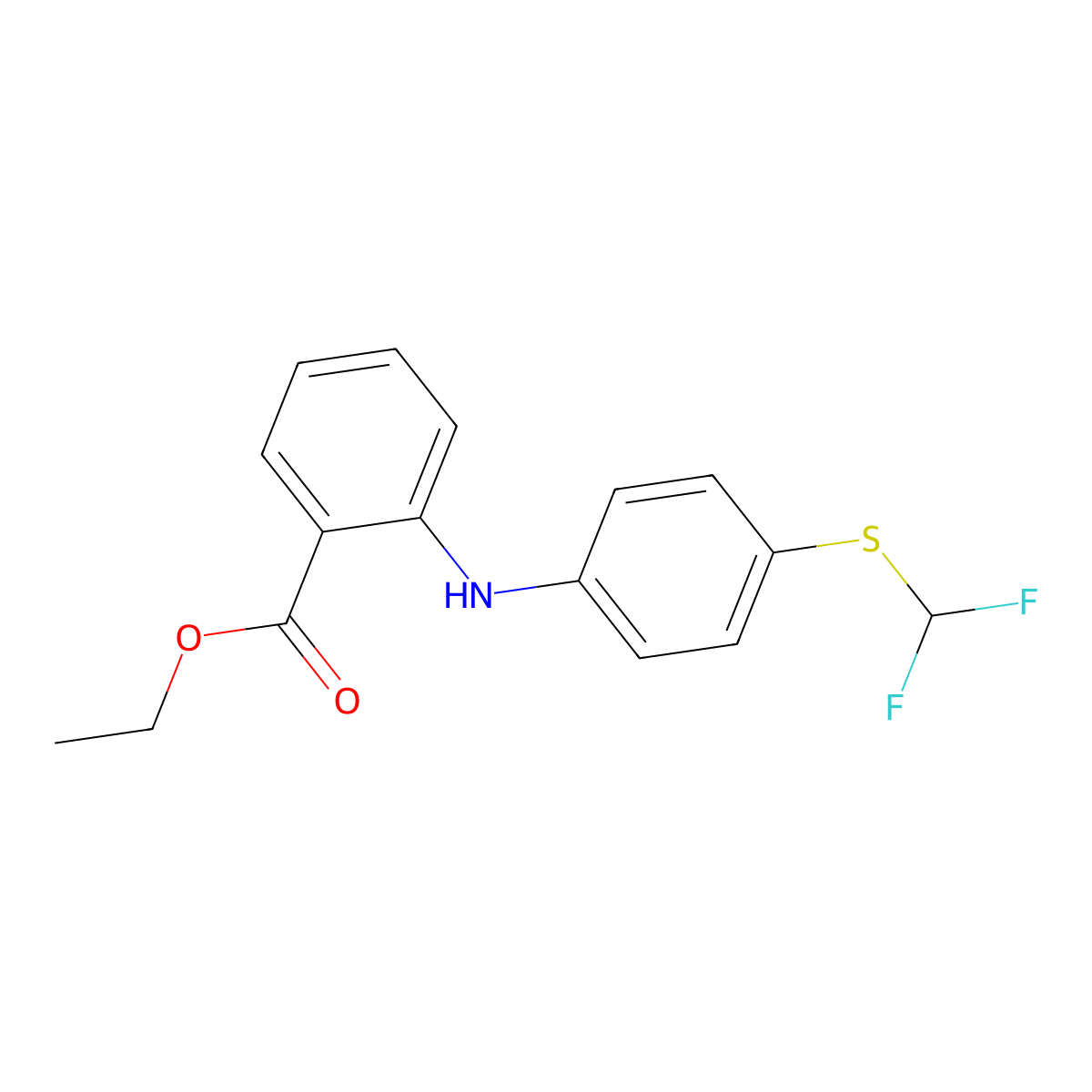 Ethyl 2-({4-[(difluoromethyl)sulfanyl]phenyl}amino)benzoate molecular structure, CAS 2639450-27-2