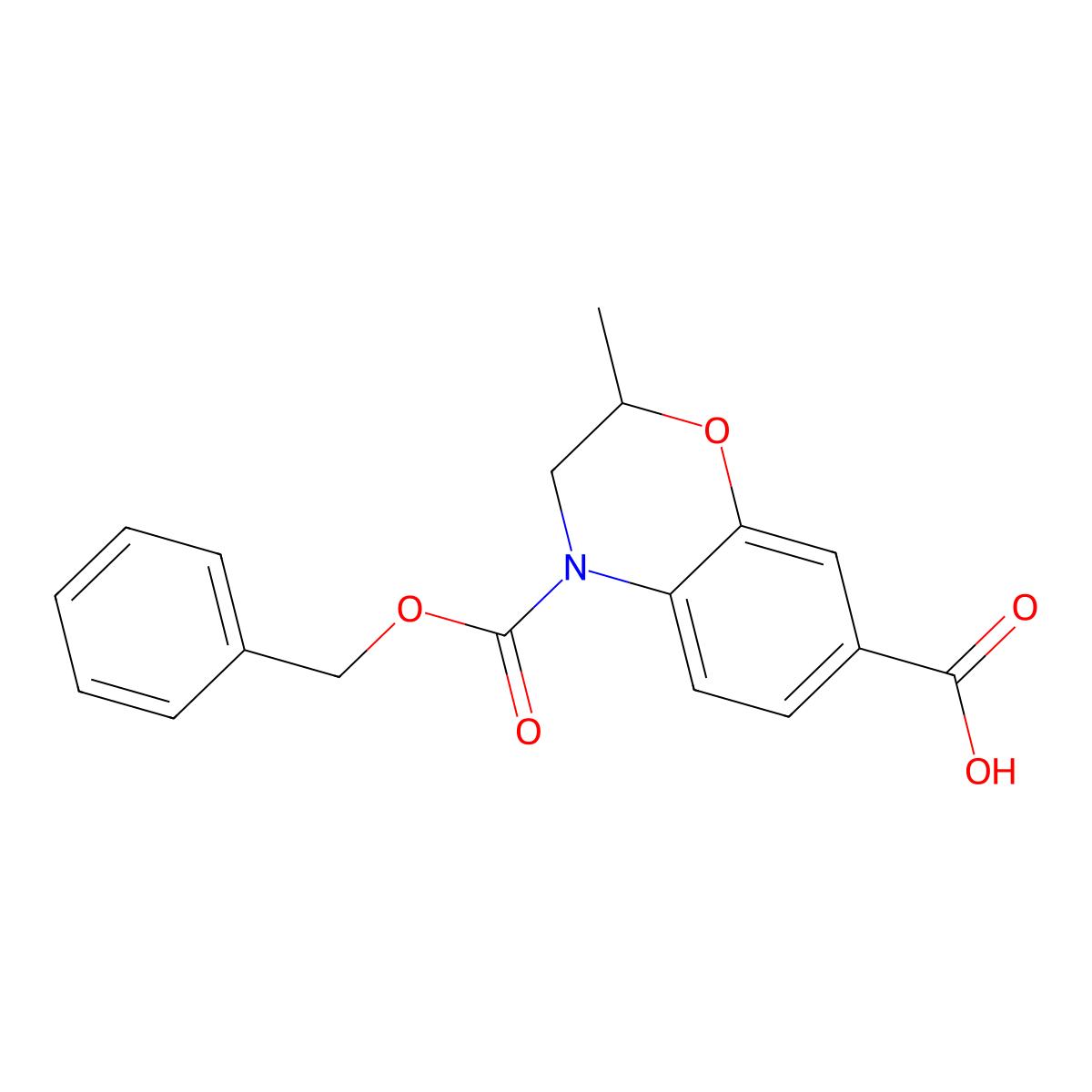 4-[(benzyloxy)carbonyl]-2-methyl-3,4-dihydro-2H-1,4-benzoxazine-7-carboxylic acid molecular structure, CAS 2639450-48-7
