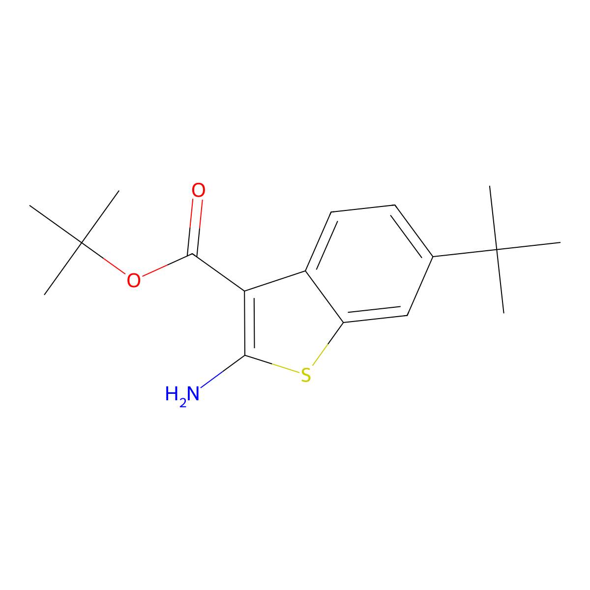 Tert-butyl 2-amino-6-tert-butyl-1-benzothiophene-3-carboxylate molecular structure, CAS 2639450-51-2