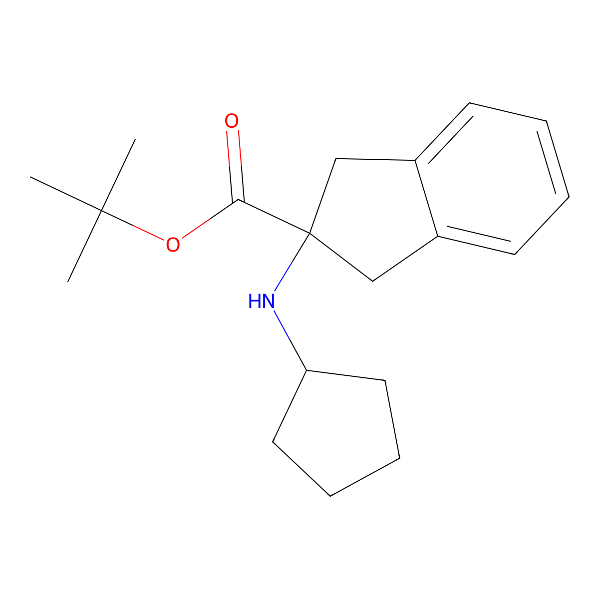 tert-butyl 2-(cyclopentylamino)-2,3-dihydro-1H-indene-2-carboxylate molecular structure, CAS 2639450-57-8