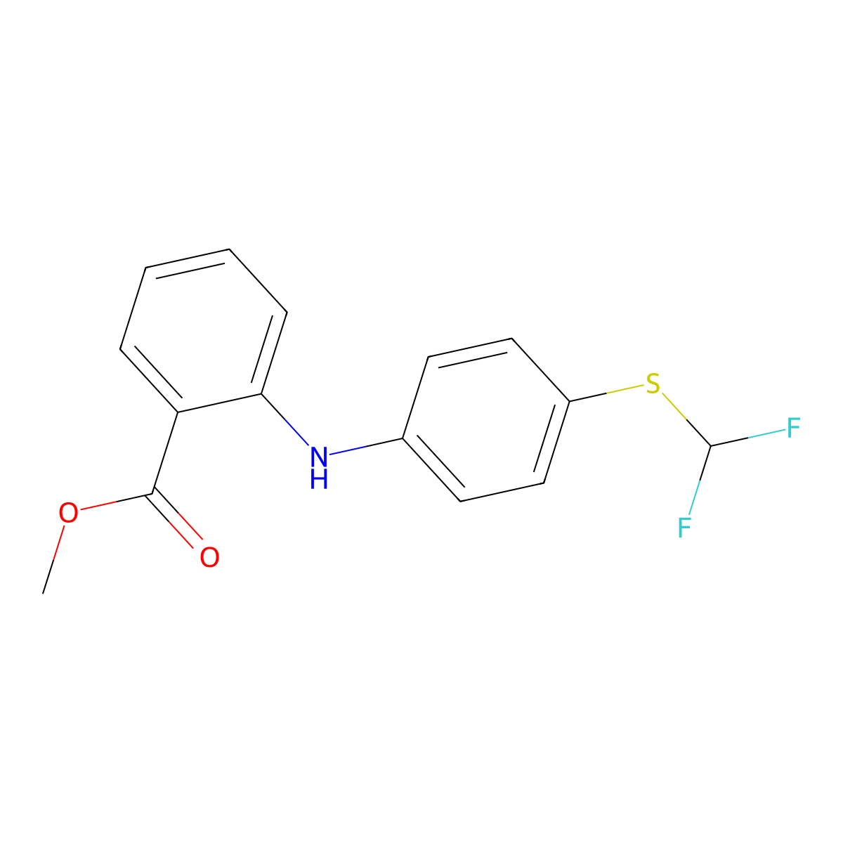 Methyl 2-({4-[(difluoromethyl)sulfanyl]phenyl}amino)benzoate molecular structure, CAS 2639450-97-6